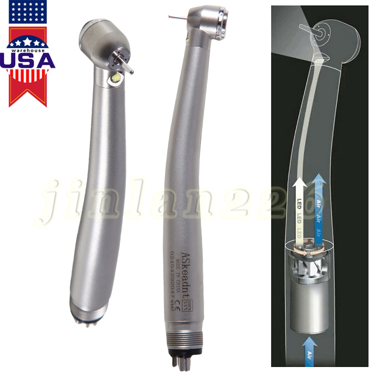 Dental LED E-Generator Fiber Optic High Speed Handpiece 4 Hole NSK Style