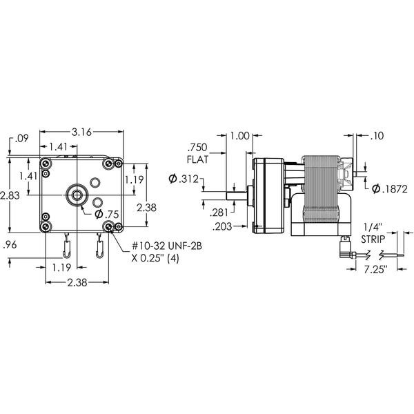 Dayton 1Mbg2 Ac Gearmotor, 2.2 In-Lb Max. Torque, 197 Rpm Nameplate Rpm, 115V