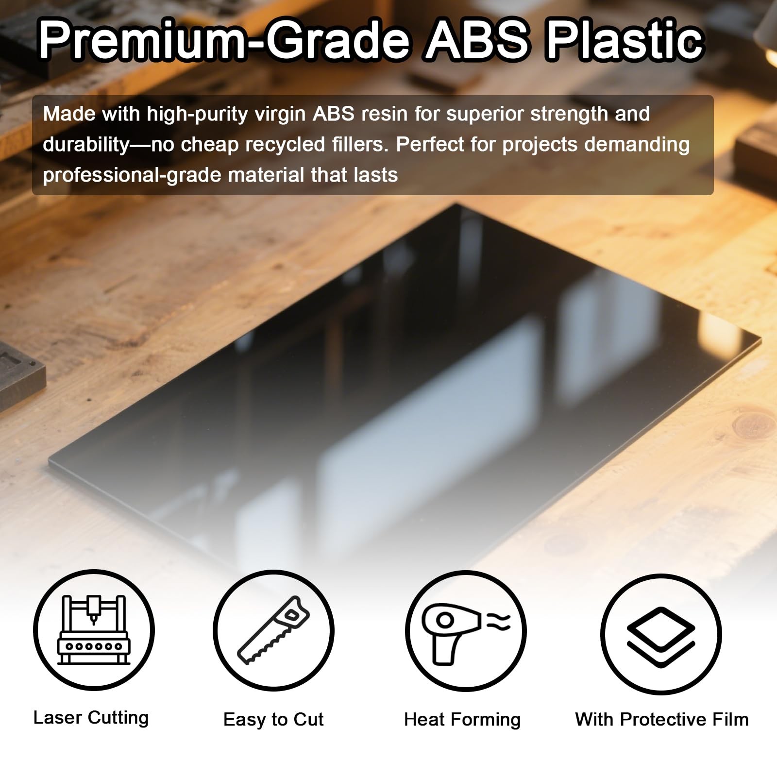 ABS Plastic Sheet 1/4 Inch Thick 12″ x 12″ Two-Sided Heat Moldable Black 2 PCS