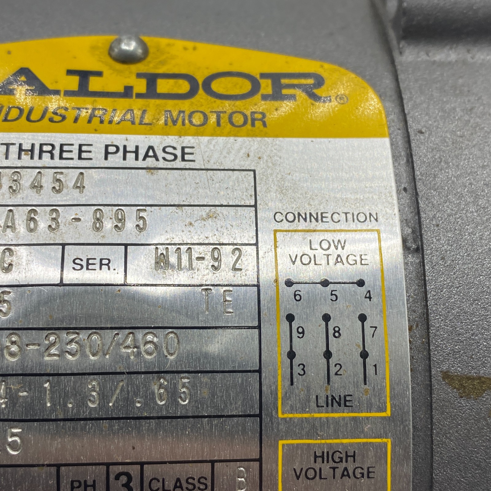 BALDOR KM3454 INDUSTRIAL MOTOR THREE PHASE 1725RPM 60HZ 208-230/460 VOLTS