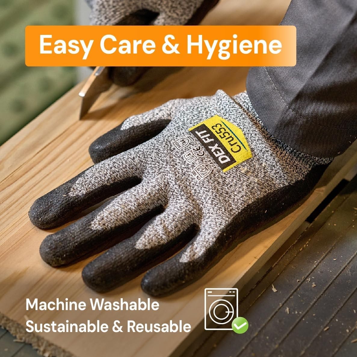 Level 5 Cut Resistant Gloves Cru553, 3D-Comfort Fit, Firm Grip, Thin & Lightw…