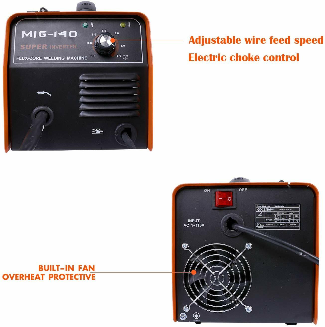 140 MIG Welder AC Flux Core WIre Gasless Automatic Feed Welding Machine w/Mask