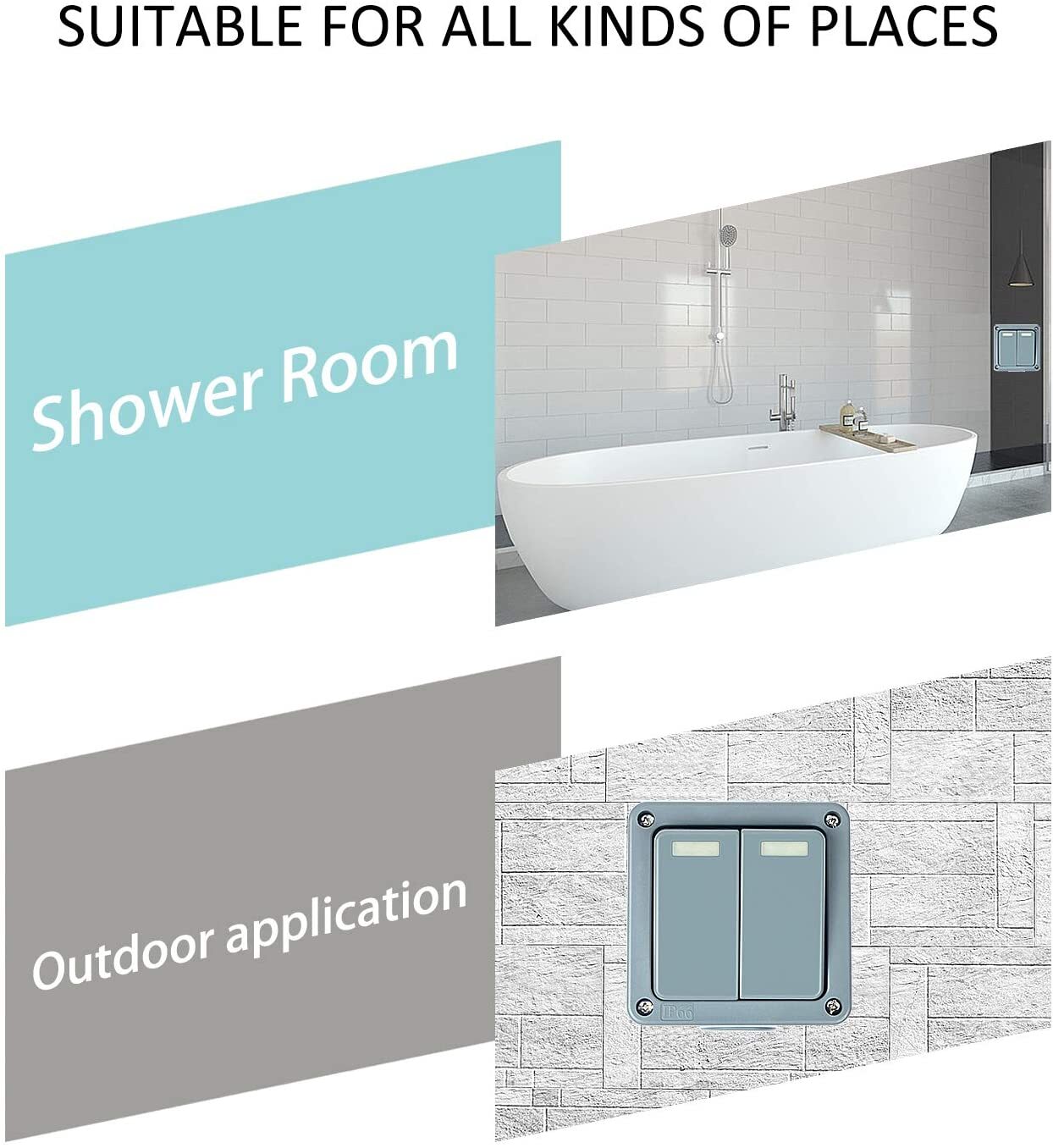 Outside Light Switch 2 Gang 2 Way Outdoor Weatherproof Waterproof Switch IP66