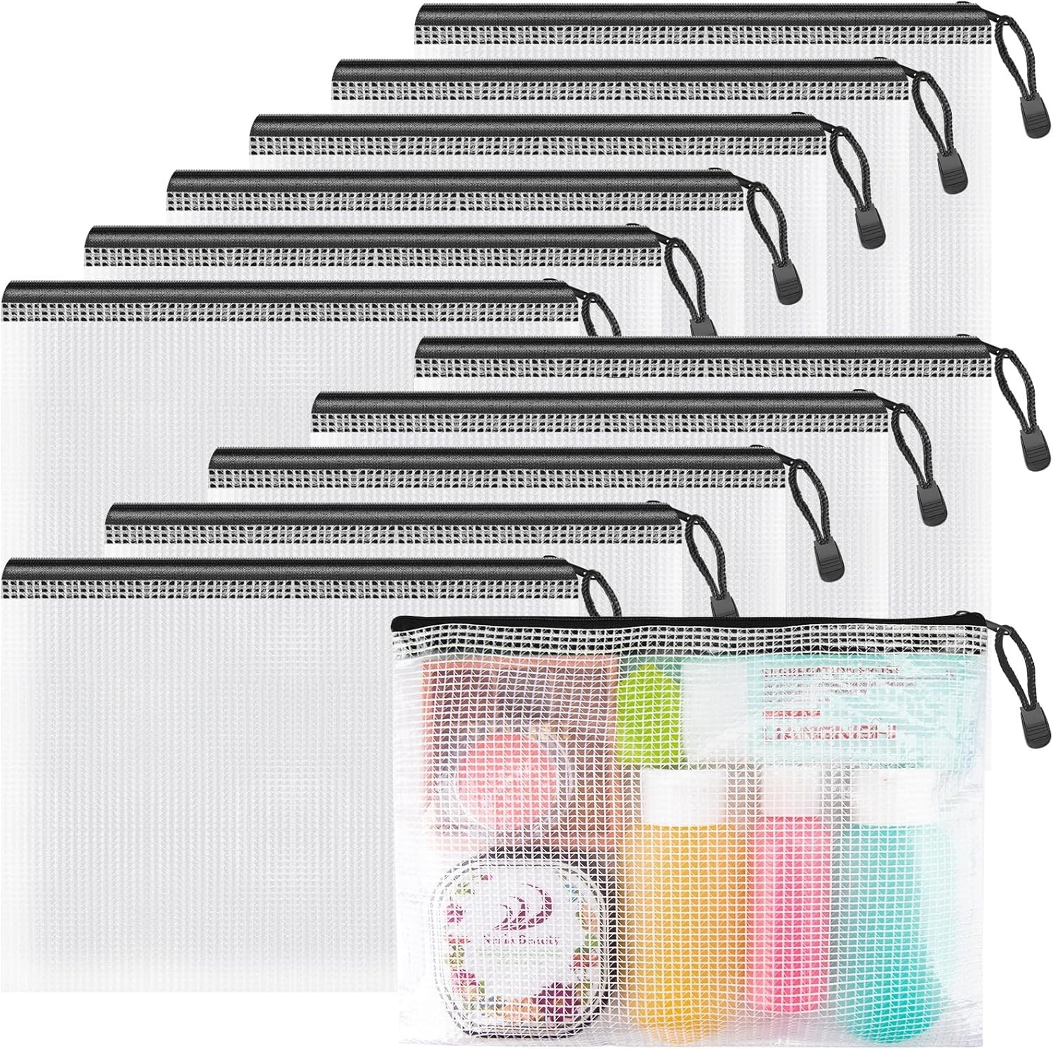 Small Zipper Pouch, 9.5×7.1 in Black, 12 Packs, Mesh Bags with Zipper for Off…