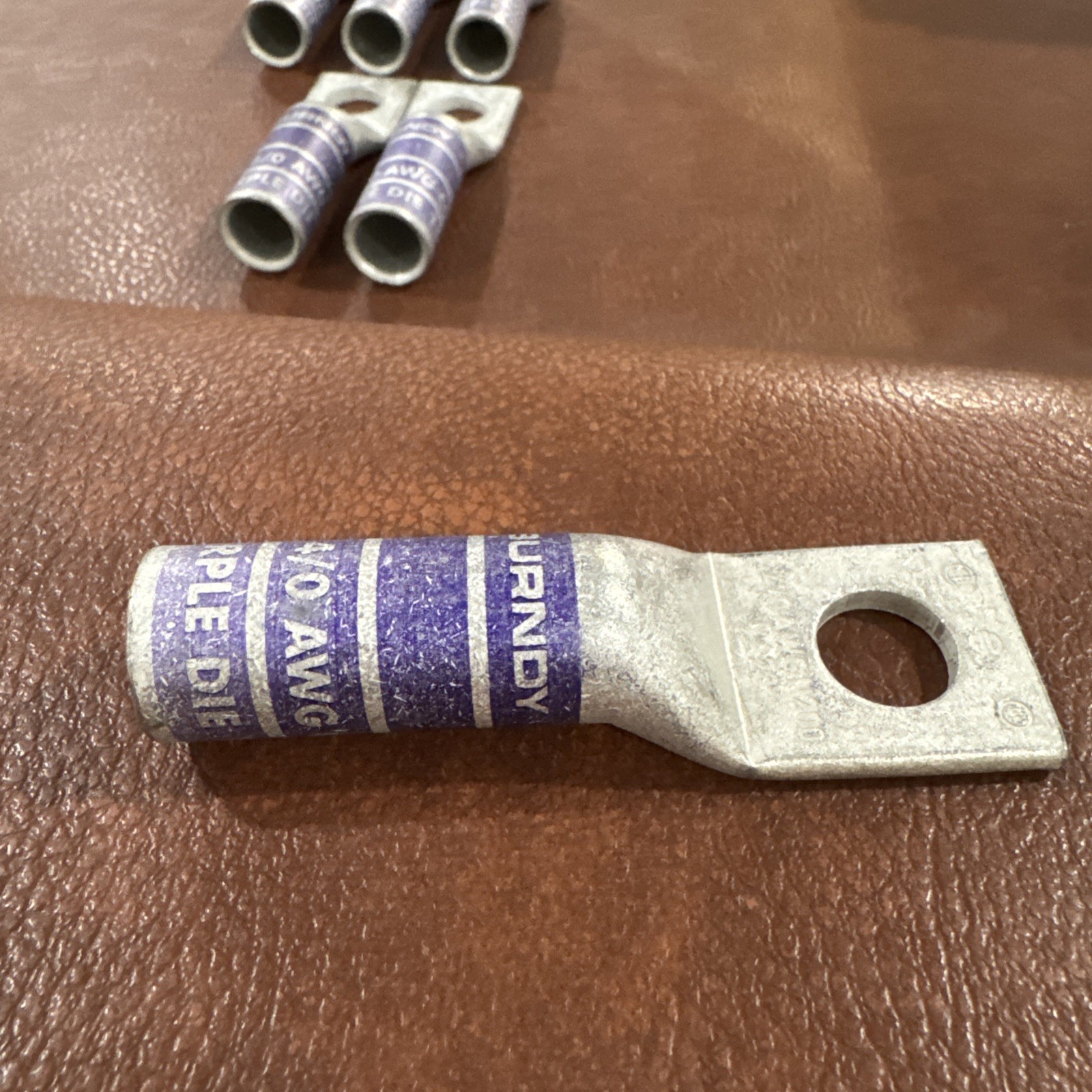 Lot of 6 Burndy YA28: One-Hole Compression Lug, N200 4/0 AWG CU, Purple Die 15