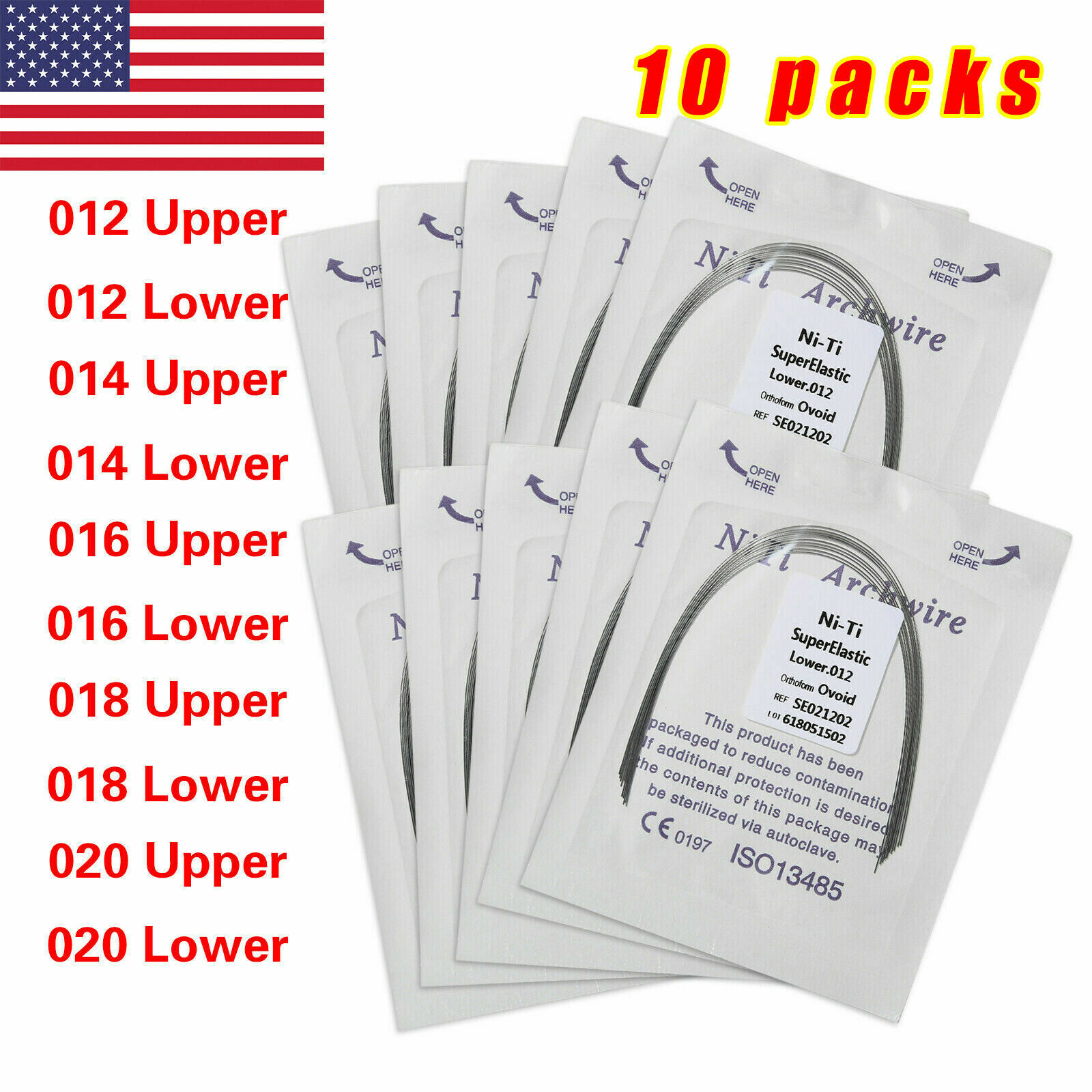 10 Bags Dental Ortho Super Elastic Niti Round Arch Wire Ovoid Form 10 Sizes