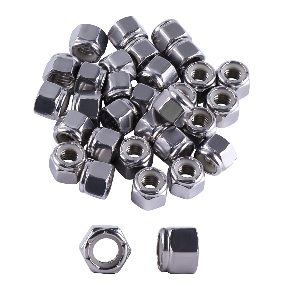 304 Stainless Steel Nylon Insert Hex Lock Nuts Nylock 10 sizes available