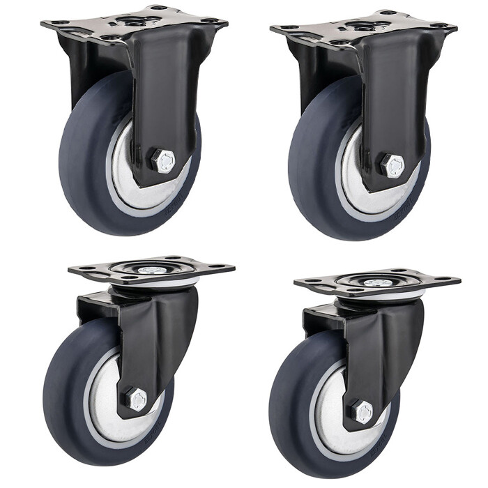 2 Fixed Direction + 2 Swivel Caster Wheels Swivel Plate Polyurethane Wheels
