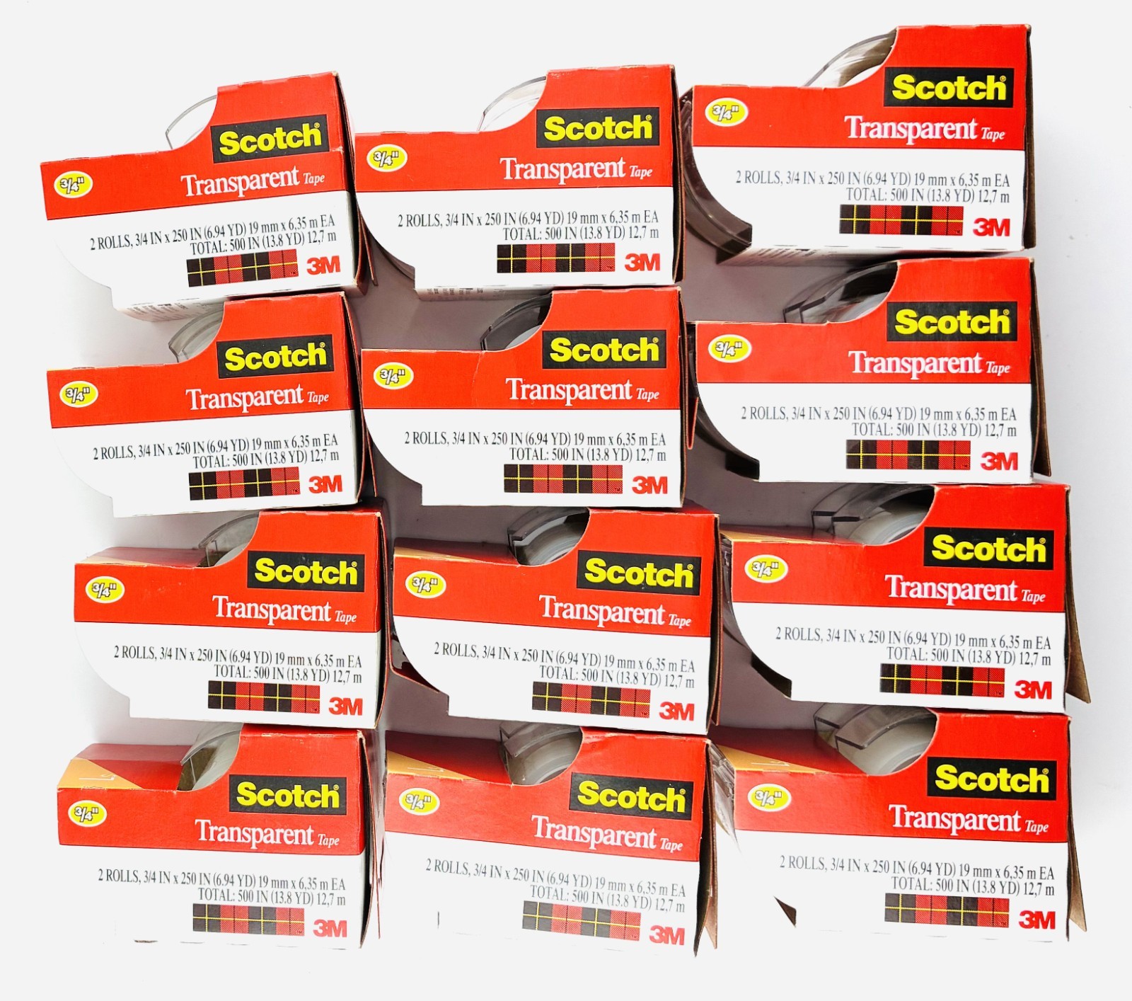 12 Packs (24 rolls) Scotch 3M Transparent Tape Glossy 3/4″ x 250″Clear Adhesive