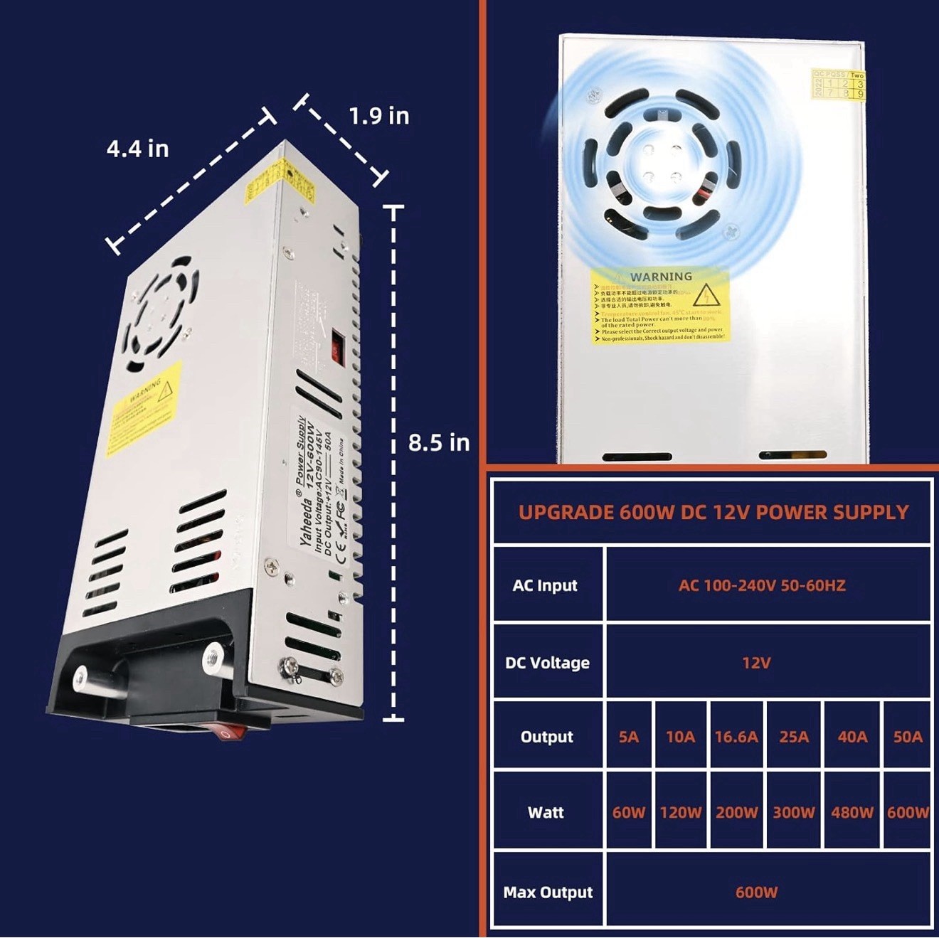 New Version Converter 110V AC to 12V DC Converter Power Supply 12V 600W 50A DC