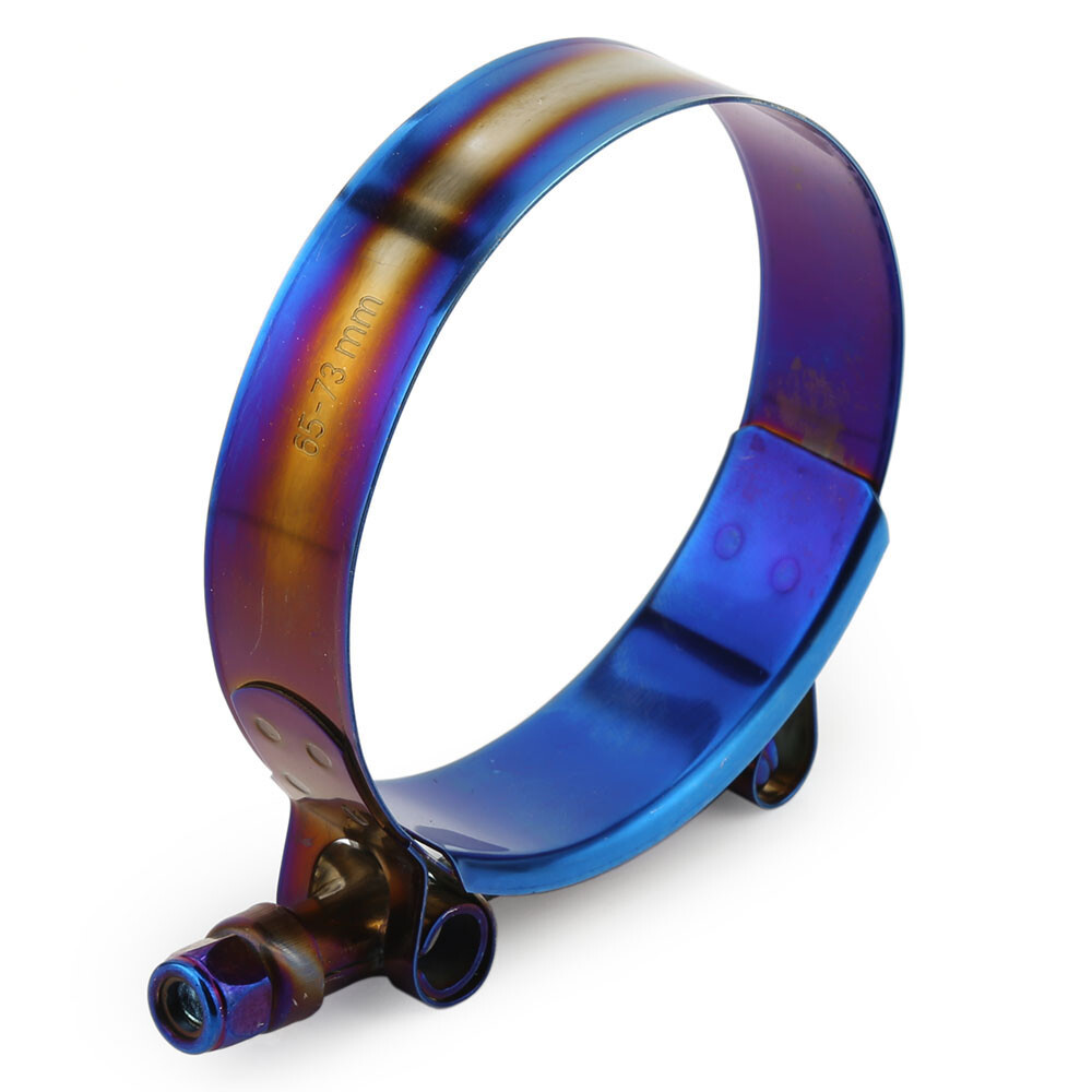 2× Adjustable Titanium Blue Stainless Steel T-Bolt Clamp Universal 45mm – 115mm