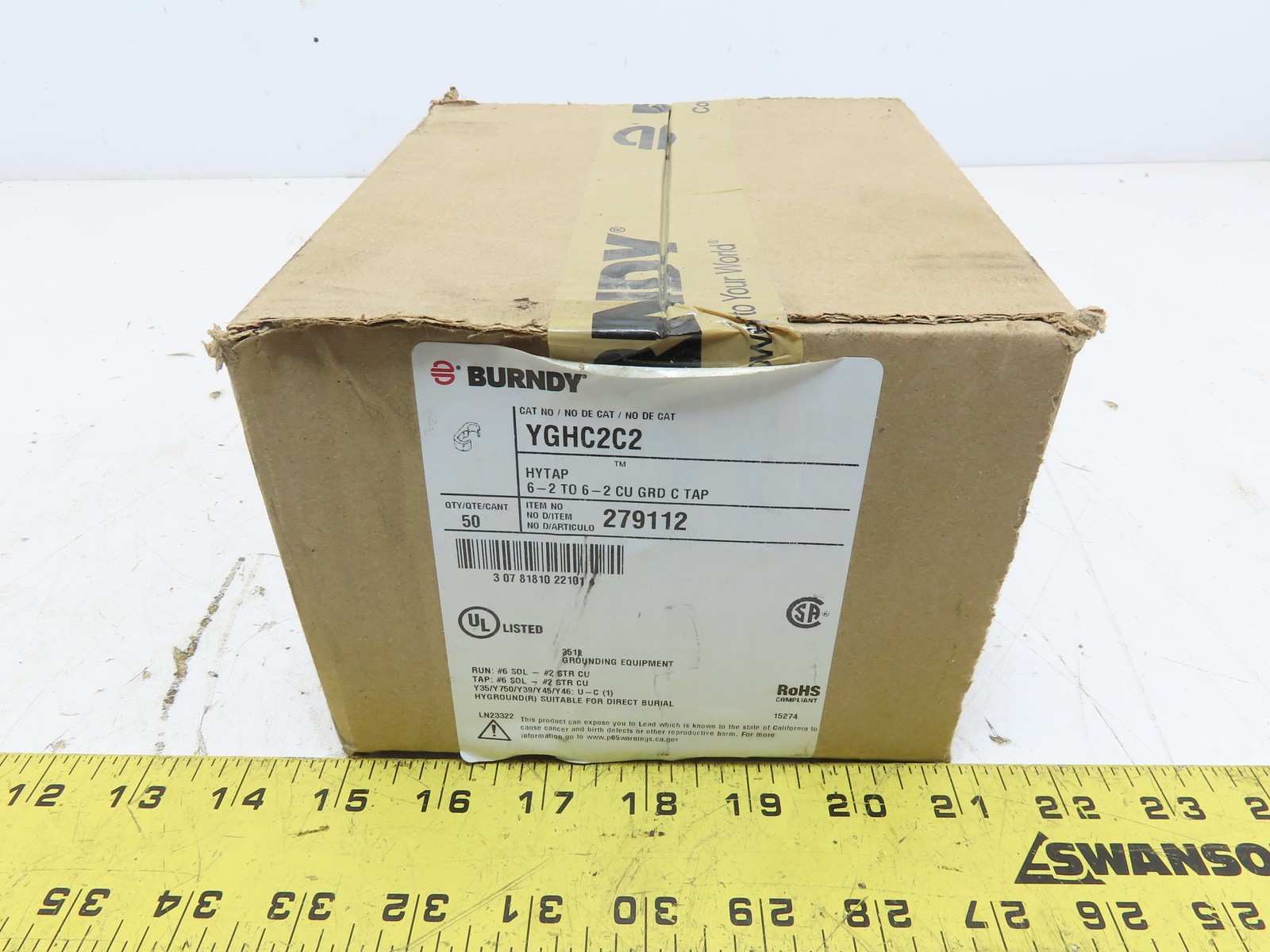 1 box of 50 NEW Burndy YGHC2C2 Hytap Grounding Compression C-Tap 6-2To6-2 CU GRD