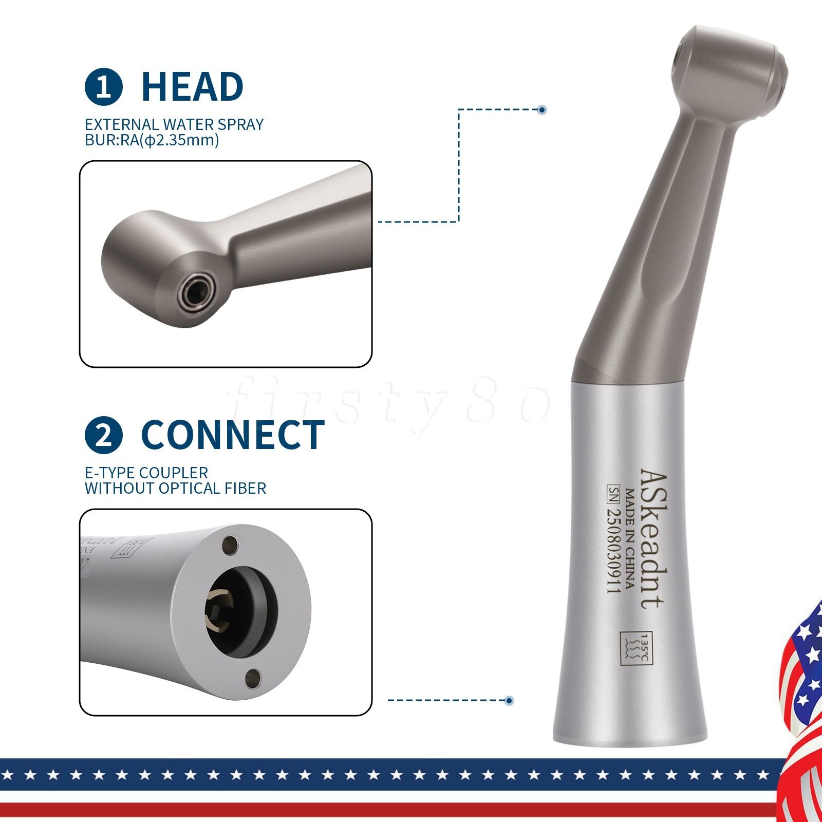 SANDENT Dental 1:1 Low Speed Handpiece Contra Angle Push Button Direct Drive