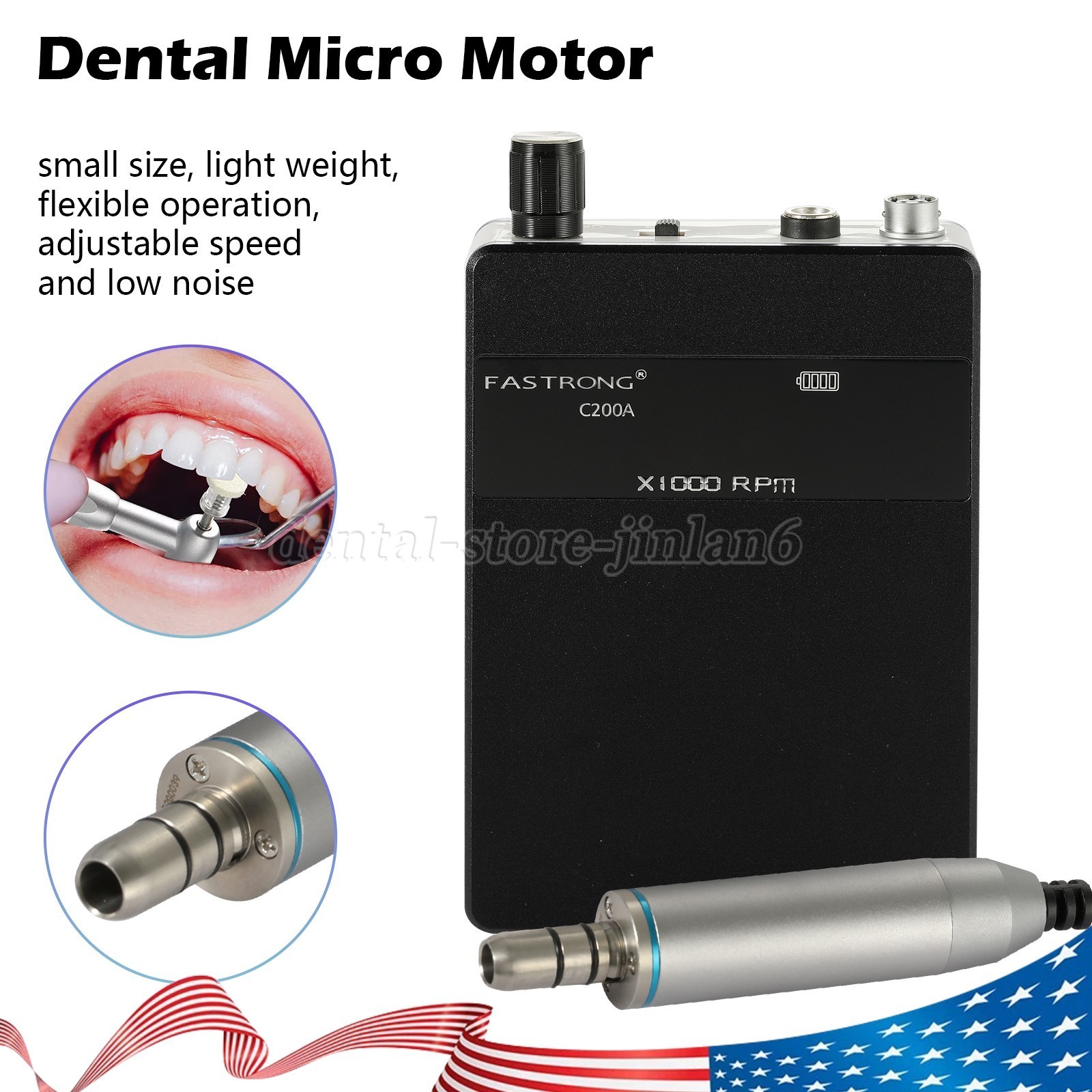 Portable Dental Lab Brushless Micromotor E-Type Grinding Polishing Machine BLACK