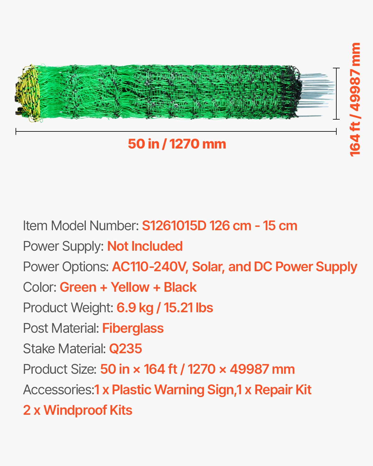 Uimoso Portable Electric Fence Netting 50″H x 164’L & Livestock with Mesh & Post