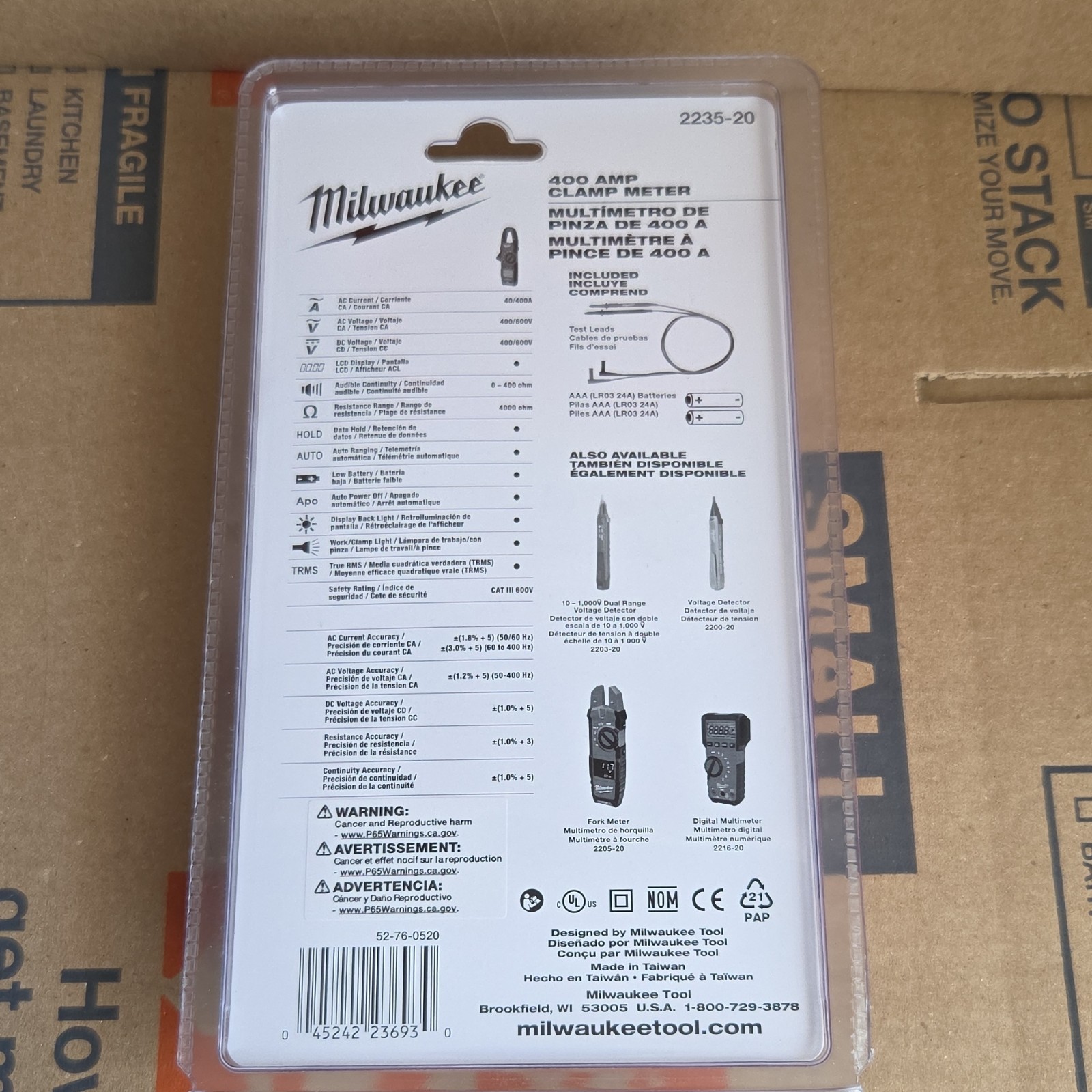 Milwaukee Clamp Meter Multimeter 2235-20 400A True RMS CAT III 600V 4000Ct
