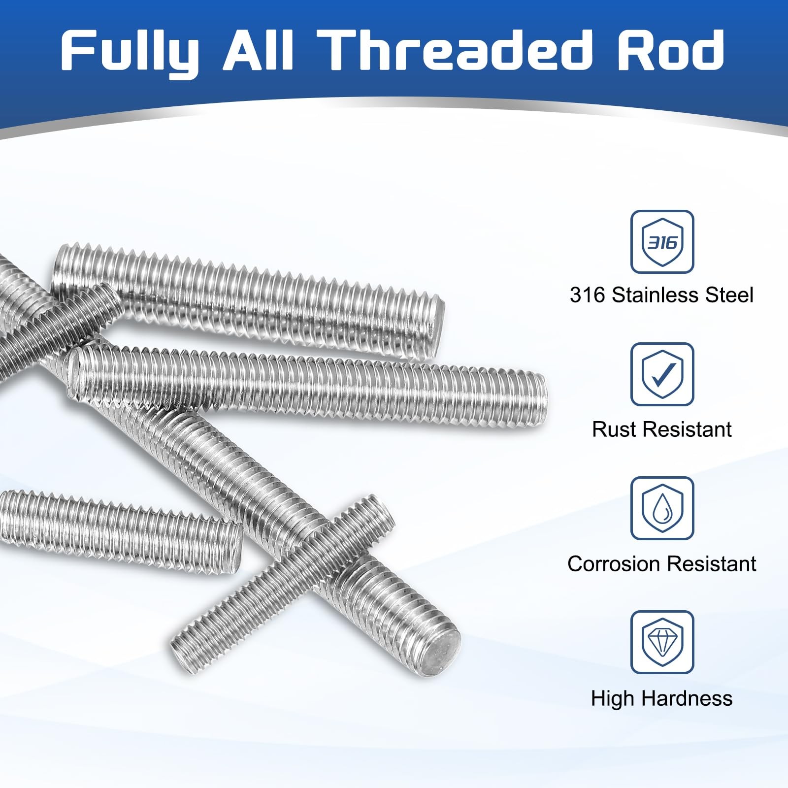 MECCANIXITY 2Pack M12x90mm Fully Threaded Rod, 316 Stainless M12-1.75x90mm