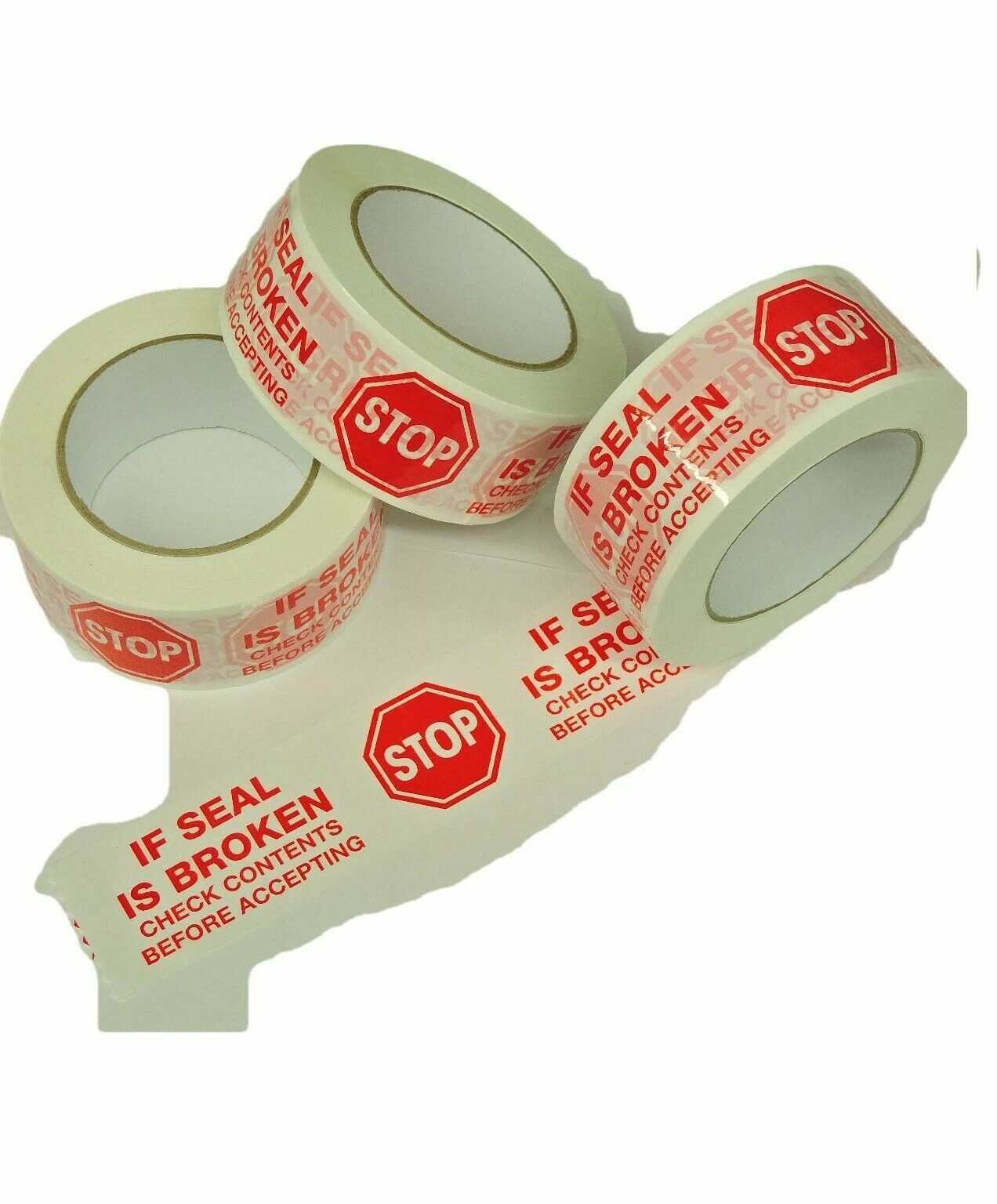 6 Rolls White Stop Sign Printed Packing Tape 2 Mil 3″ x 110 Yard (330′)