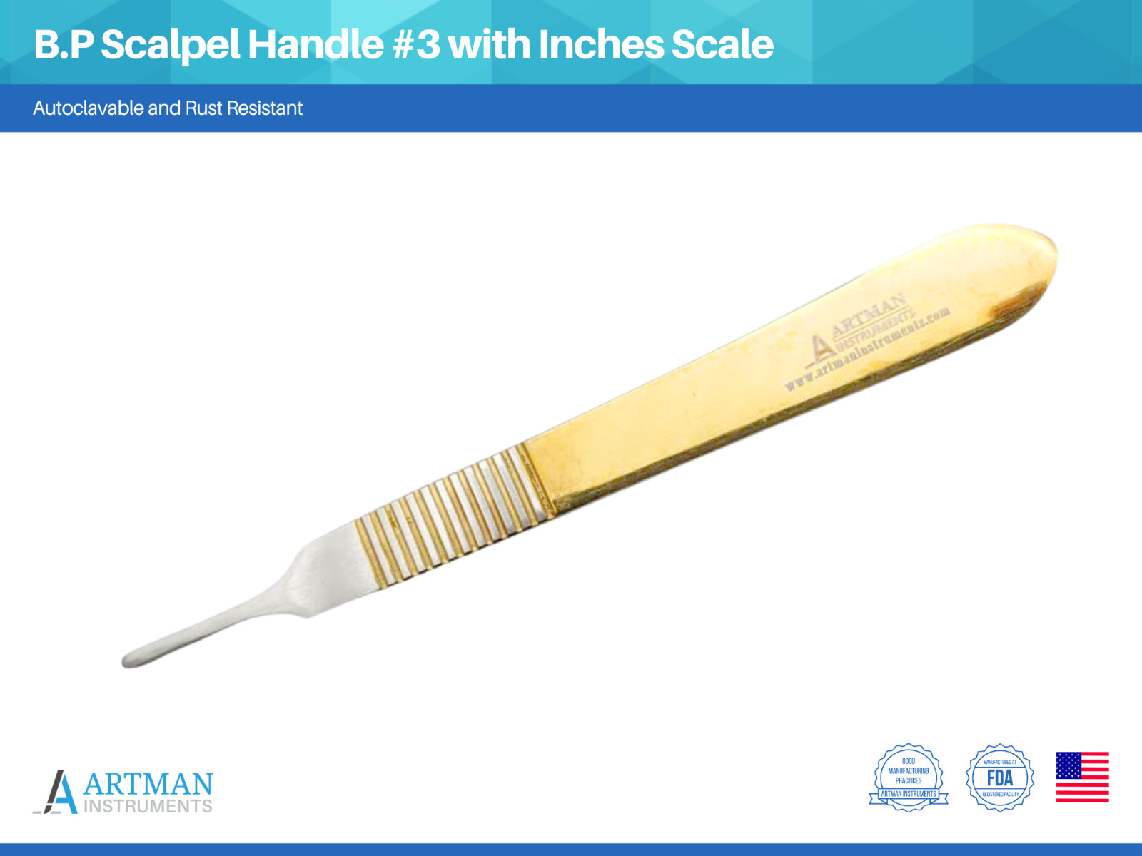 Artman Instruments Gold-Plated Scalpel Handle #3 with Inches Scale