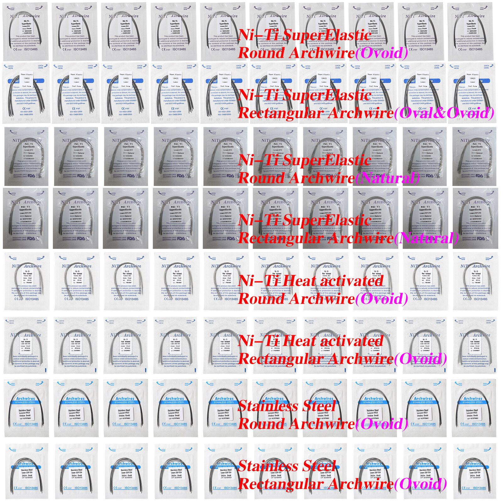 Orthodontic Arch Wire Heat Activated /Niti/Stainless Steel Ovoid/Natural zw