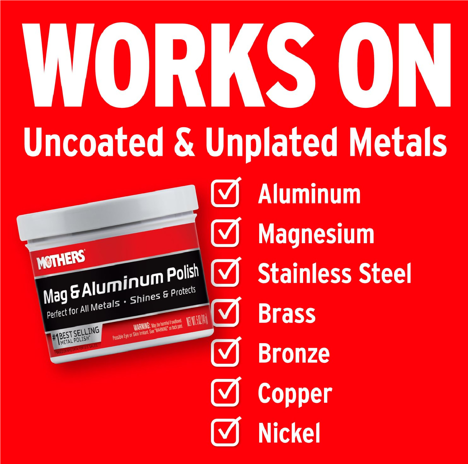 Mothers Mag & Aluminum Polish, 5 oz. — Brilliant Shine, Easy to Use, For All Unc
