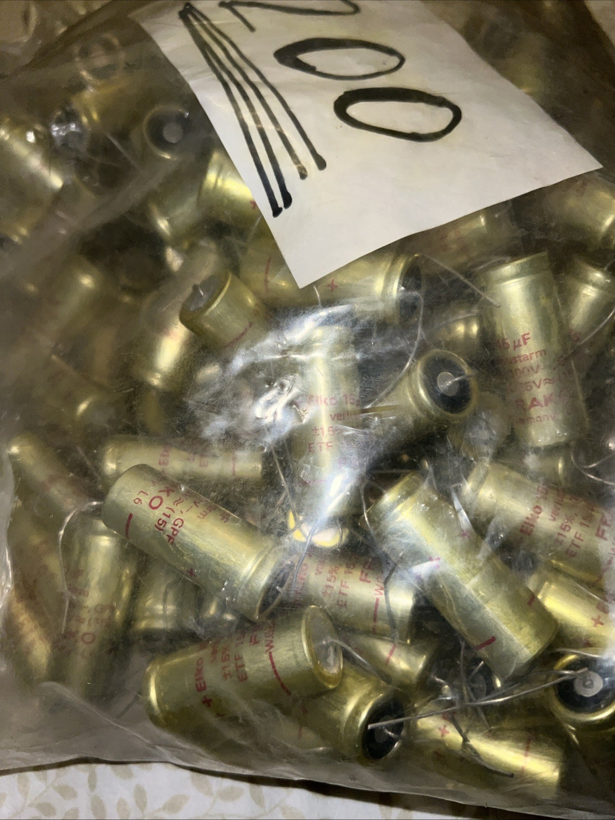 FRAKO 100 Volt 15 uF Electrolytic Capacitor Axial Red Mark Quantity of 200