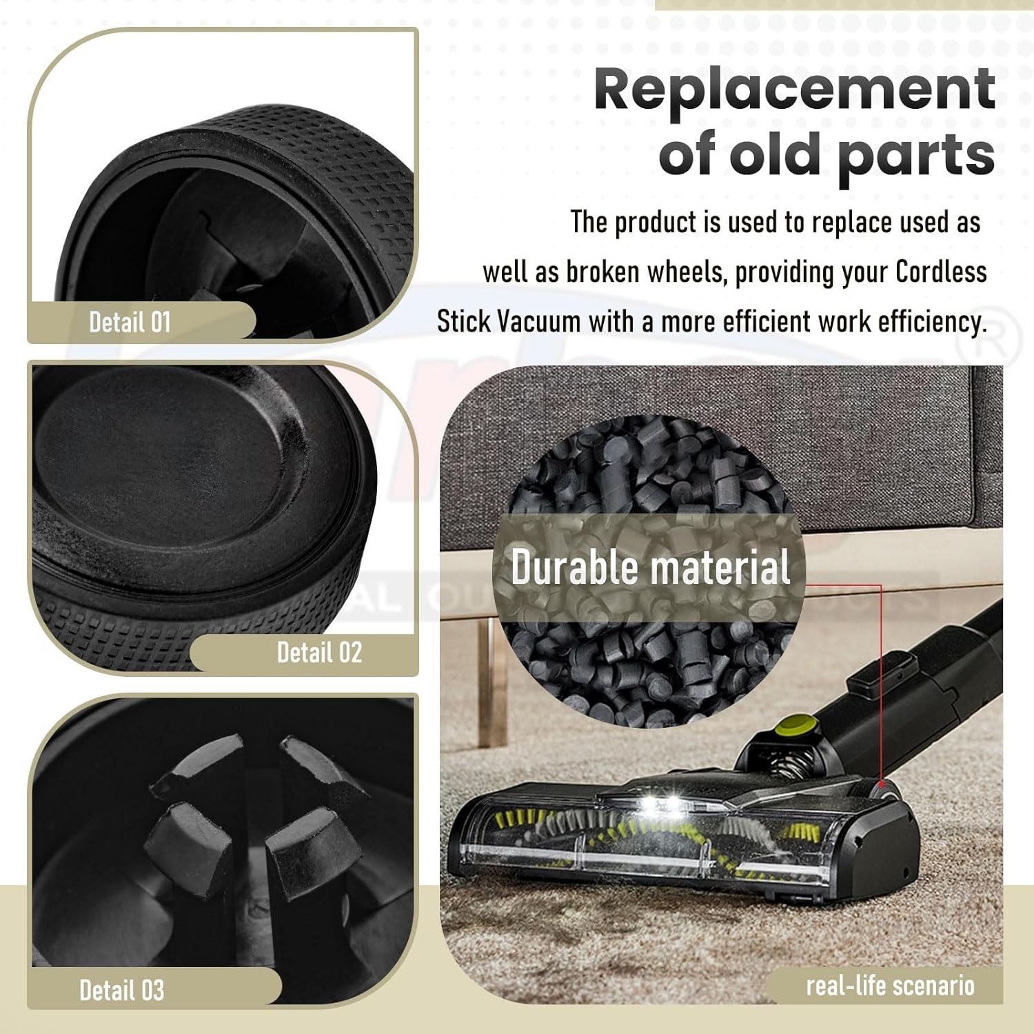 2 Pack Upgraded Replacement Wheel for Ryobi Cordless Stick Vacuum 18v BLACK