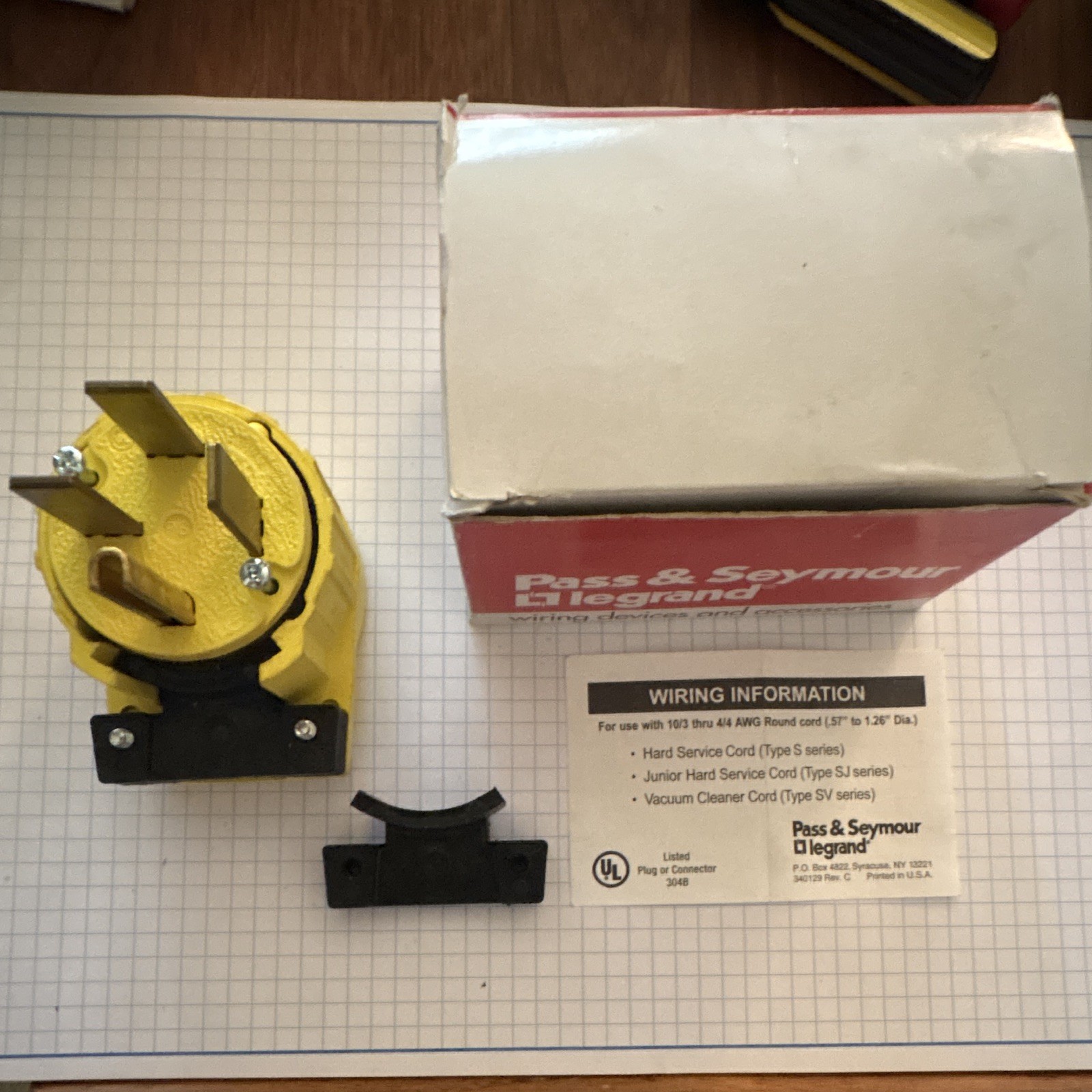 Pass & Seymour Type B Angle Plug 50A 125/250V Angled Connector Yellow/Black