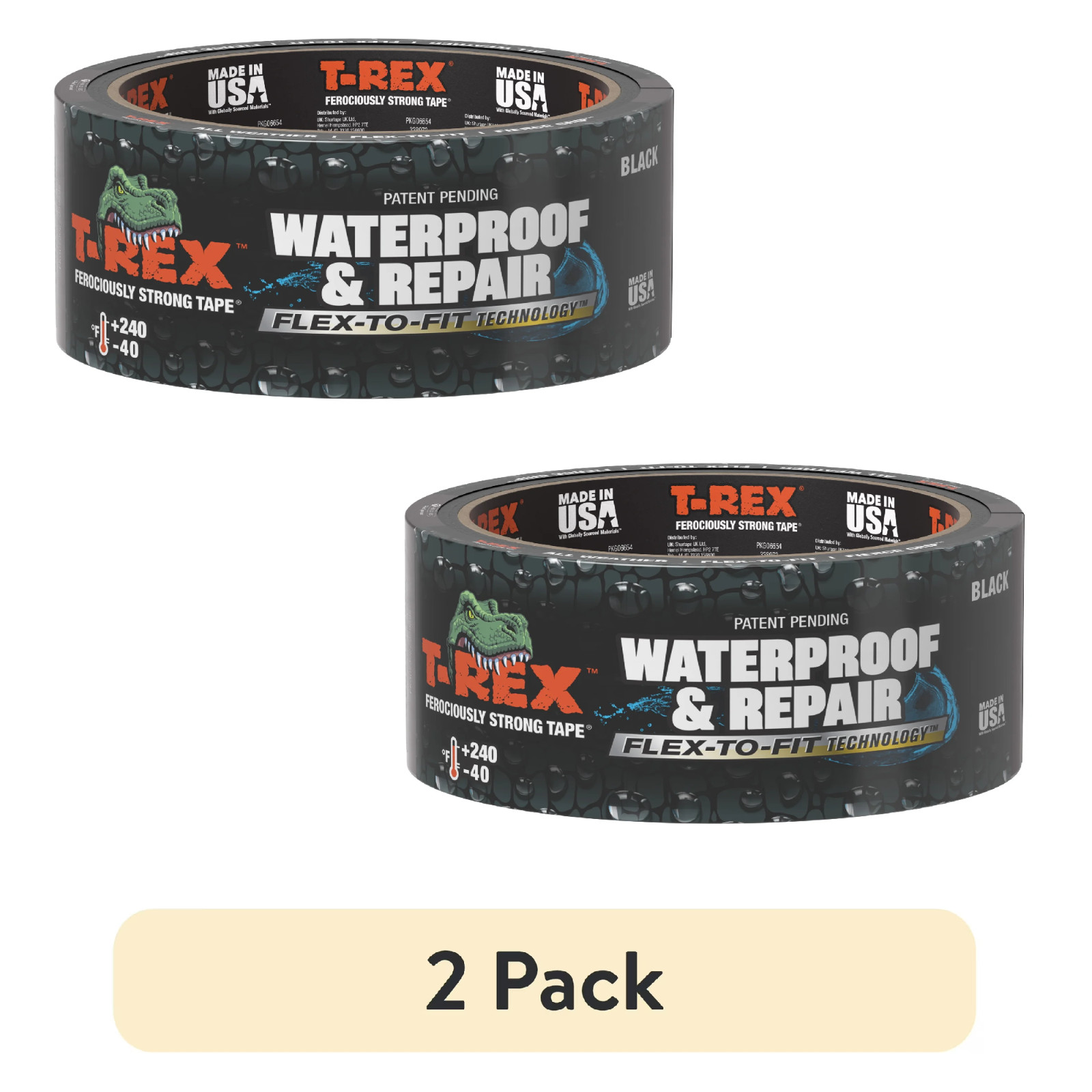 T-Rex Ferociously Strong Black Waterproof and Repair Tape 1.88 in x 10 yd (2 Pk)