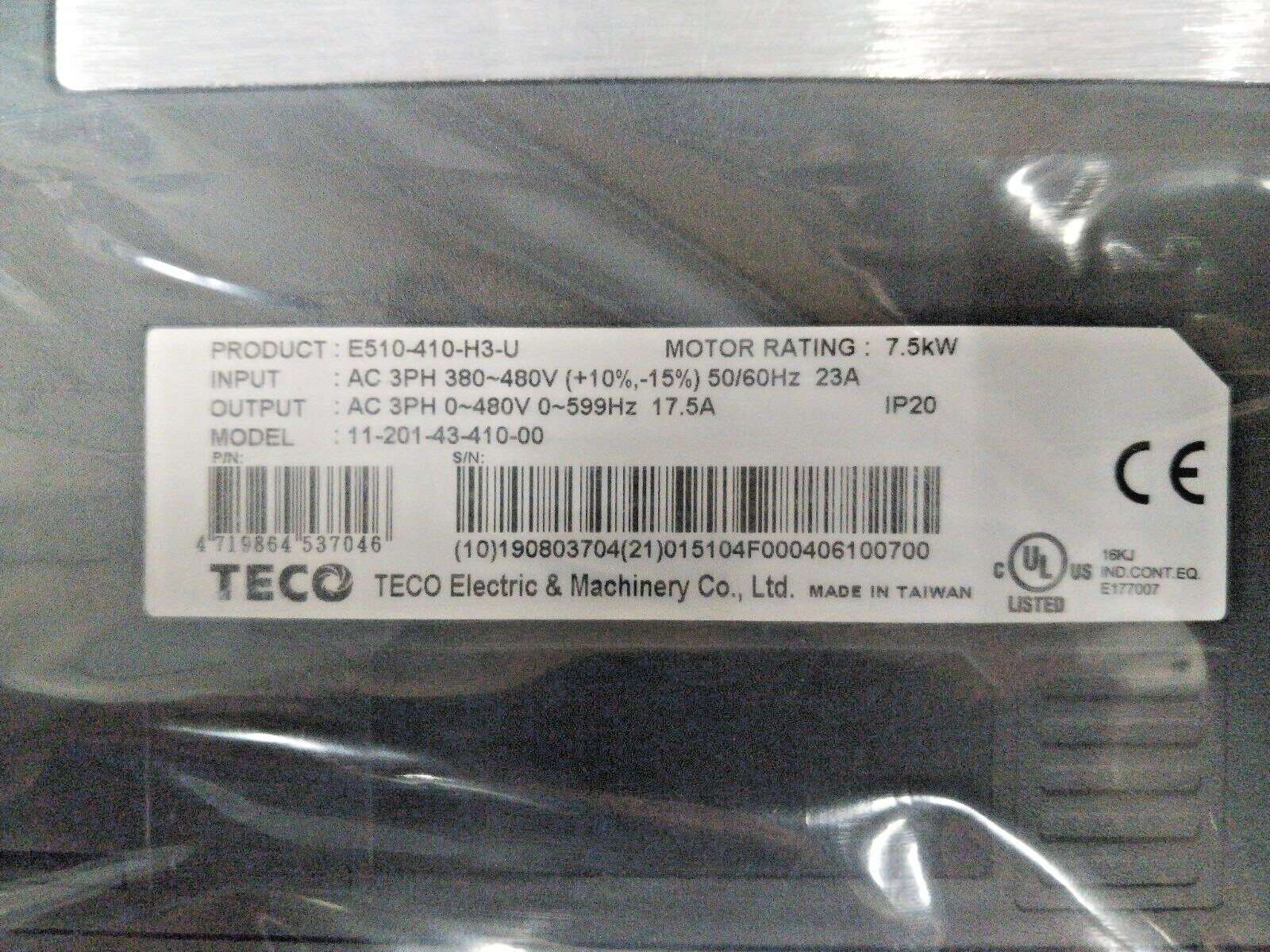 NEW TECO WESTINGHOUSE FREQUENCY INVERTER 10 HP 480 VAC IN/OUT 3Ø E510-410-H3-U