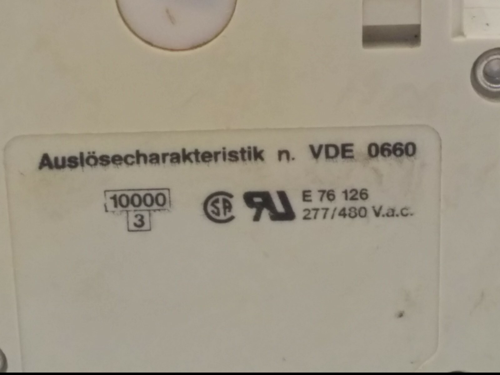ABB S 281 Z 6 A CIRCUIT BREAKER, 6 AMP 1 POLE 277/480 VAC, VDE 0660 E76126