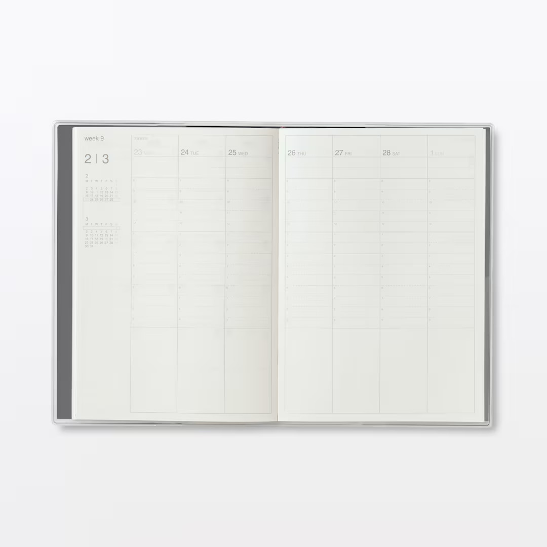 Muji 2026 Vertical Monthly Weekly Planner 2026. 03 – 2027. 04 Black B6 or A5