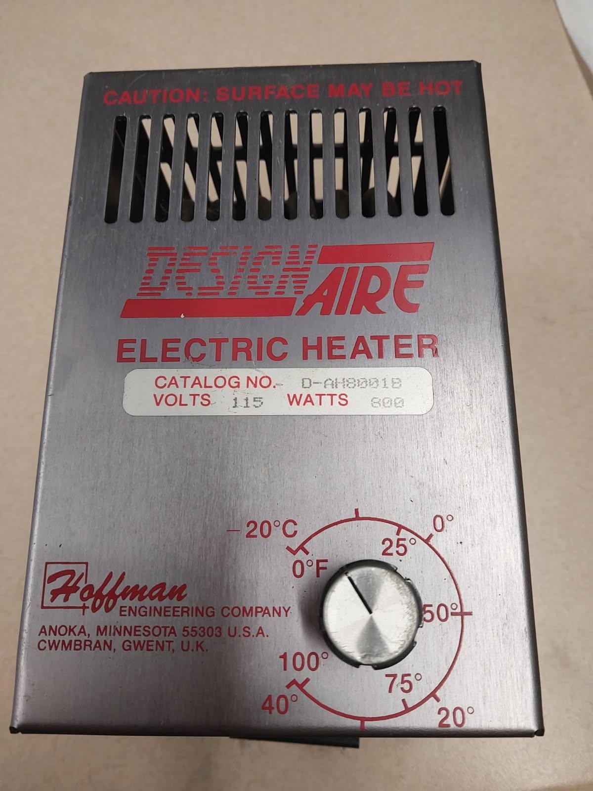 DESIGN AIRE ELECTIC HEATER 0-AH8001B 120 VOLTS 800 WATTS