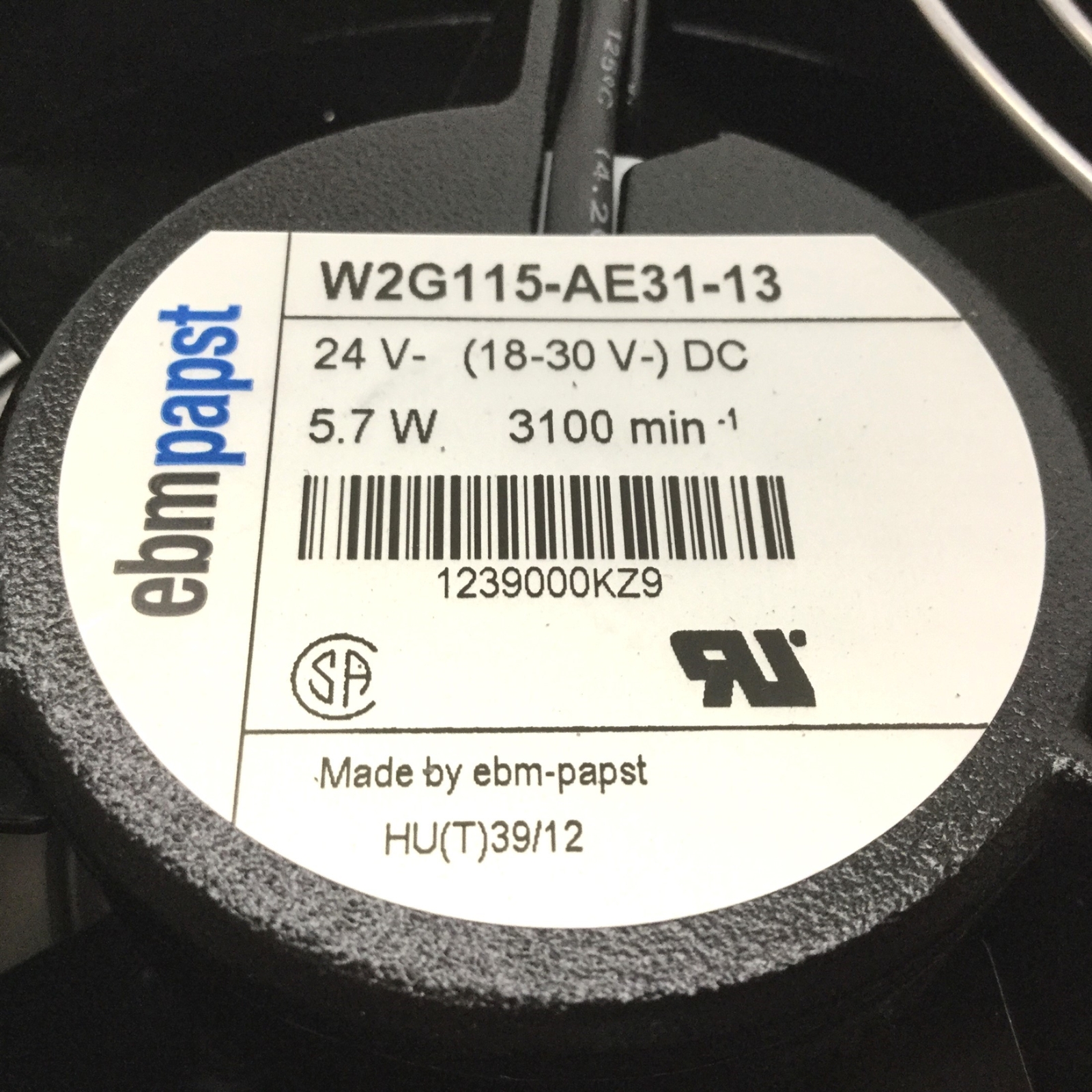 EBM Papst W2G115-AE31-13 Fan, Voltage: 24VDC, Power 5.7W, Flow: 130 CFM