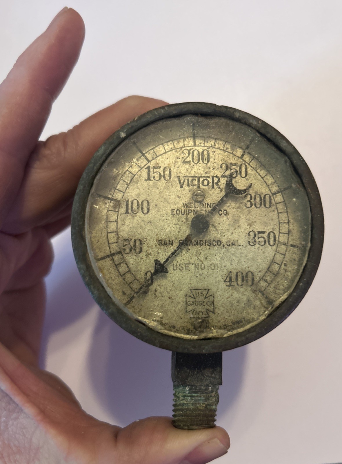 Antique Victor Welding Equpment San Francisco, US Gauge Co 0-400 Iron Cross Logo