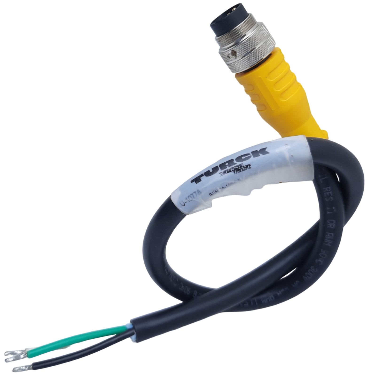 Turck BSM 34-198 U10778 PowerFast Cordset 3-Pin M16 Male 600V AC/DC 15A, 0.5m