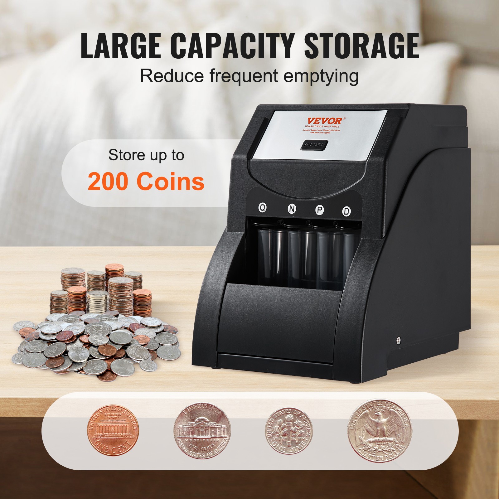 VEVOR USD Coin Sorter Coin Wrapper and Roller 230 Coins/min 4 Coin Tubes