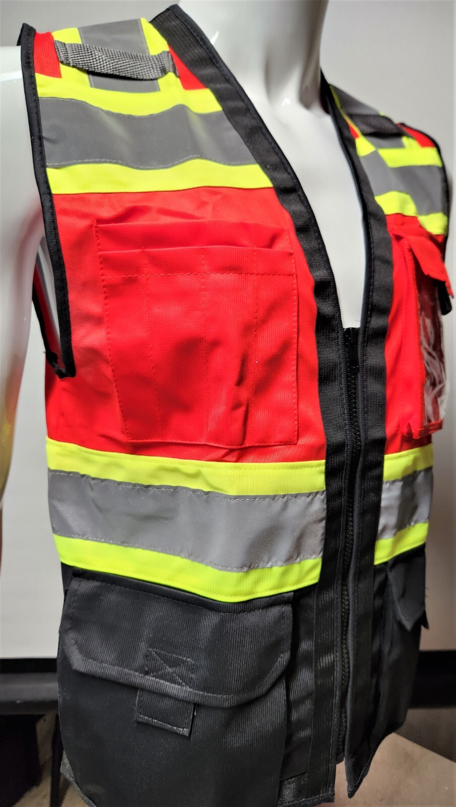 Class 1 High Visibility Reflective Red OR Blue/ Black Safety Vest w/ ID POCKET