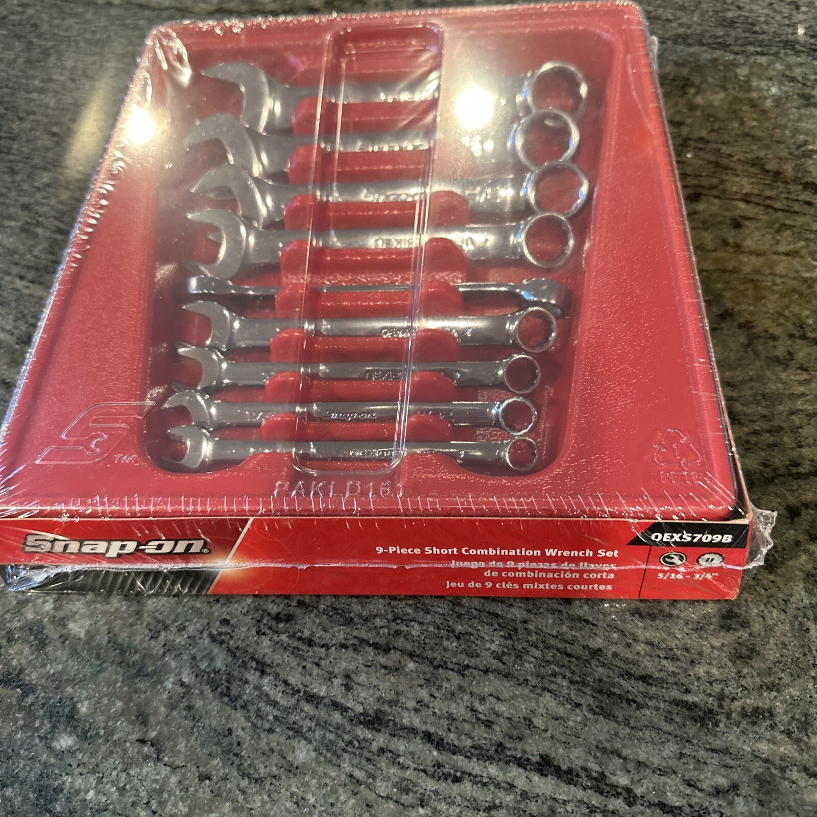 Snap On oexs709b 5/16-3/4” 9 pc short combination sae wrench set sealed