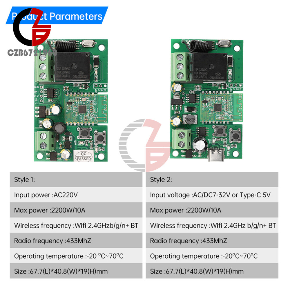 AC/DC7-32V/AC220V 1-CH Pro Self-Locking APP Smart WIFI Bluetooth Relay Module