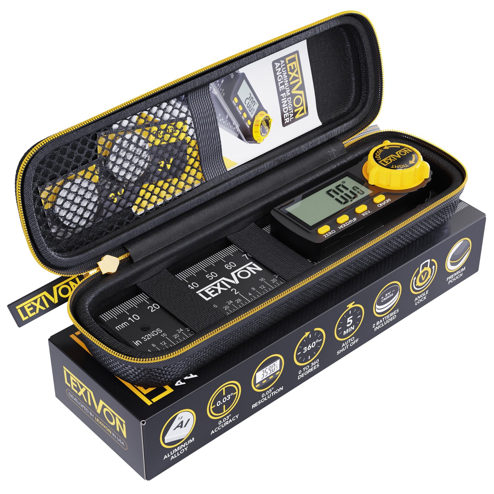 Aluminum Digital Angle Finder Gauge, 5-inch/130mm Multi-Purpose Protractor, I…