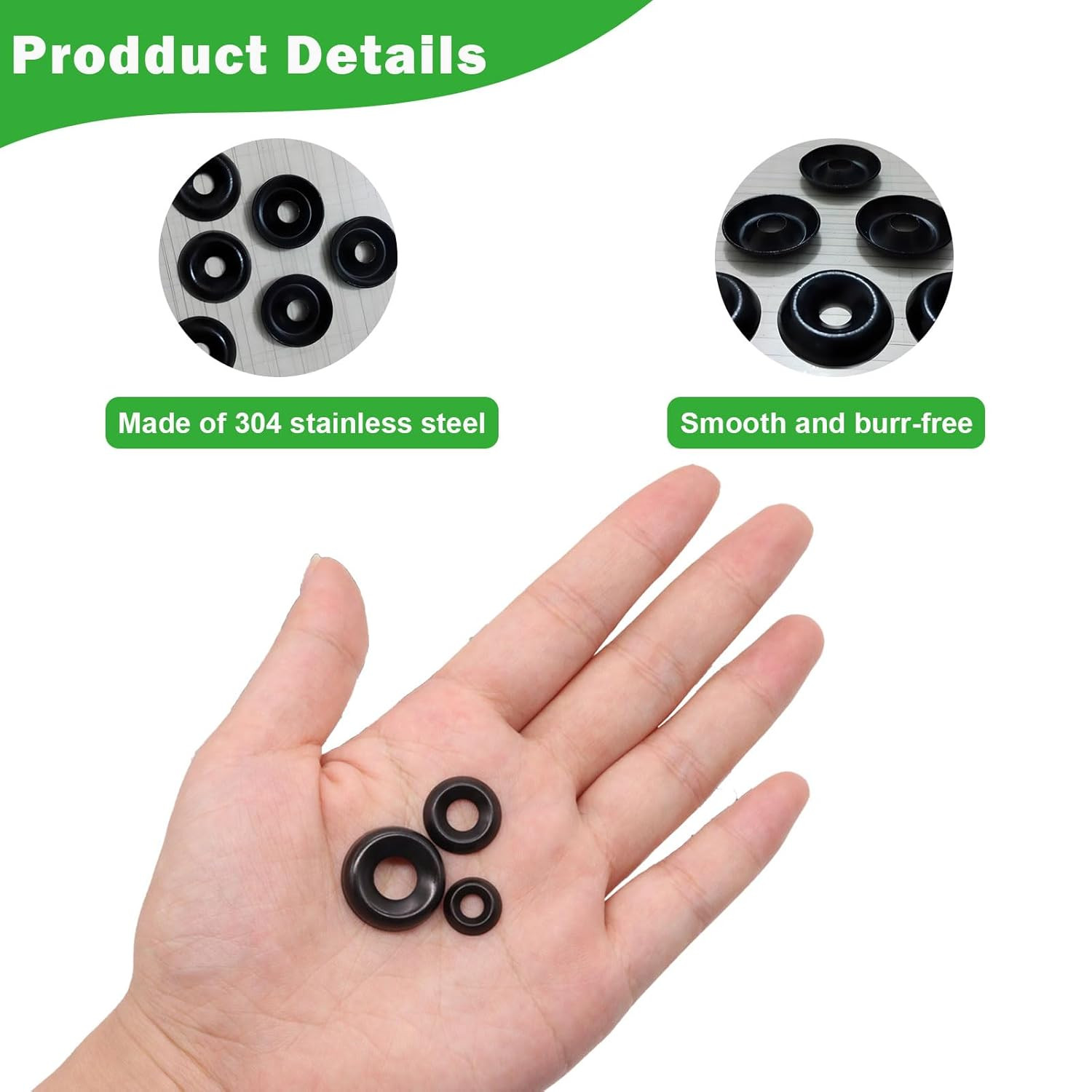 200 Pcs Black Finish Washers 7 Sizes 304 Stainless Steel Finishing Washers Count