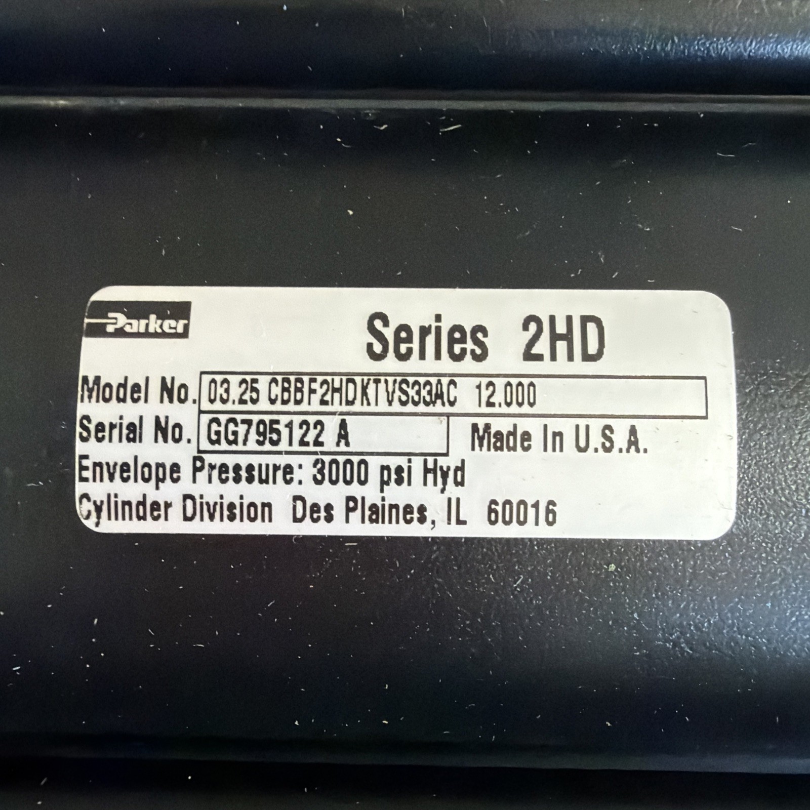 Parker 03.25 CBBF2HDKTVS33AC 12.000 2hd Hydraulic Cylinder 3-1/4in 3000psi 12in
