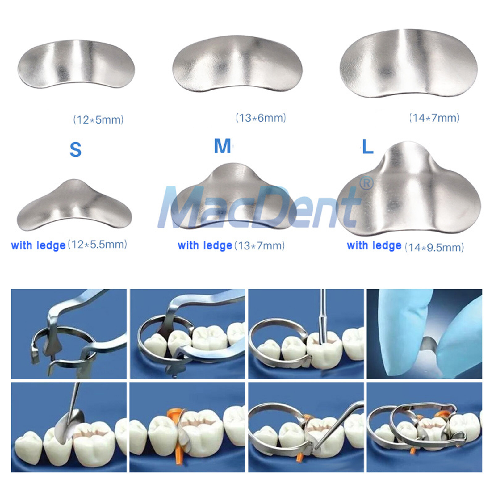 50 Pcs Dental Matrix Sectional Contoured Metal Matrices Bands S/M/L Sizes 35μm