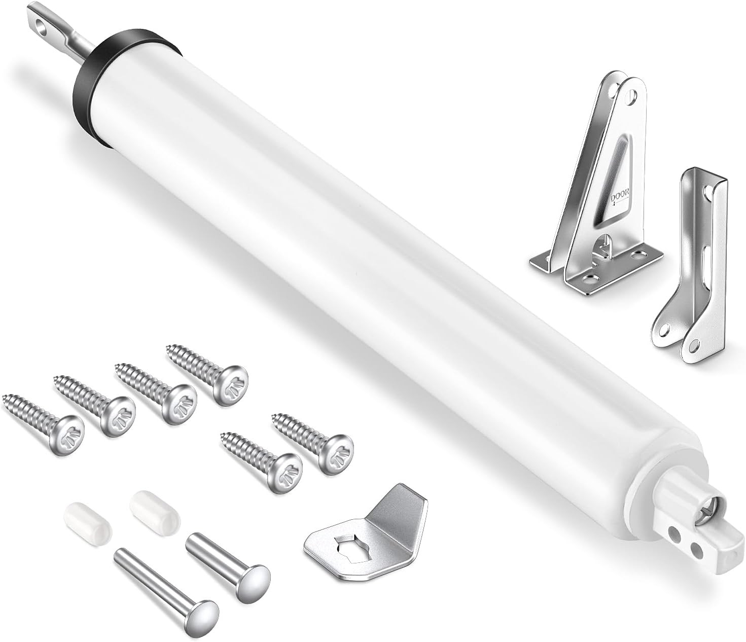 White Storm Door Closer, Pneumatic Screen Door Closer, Adjustable Speed, Hold Op