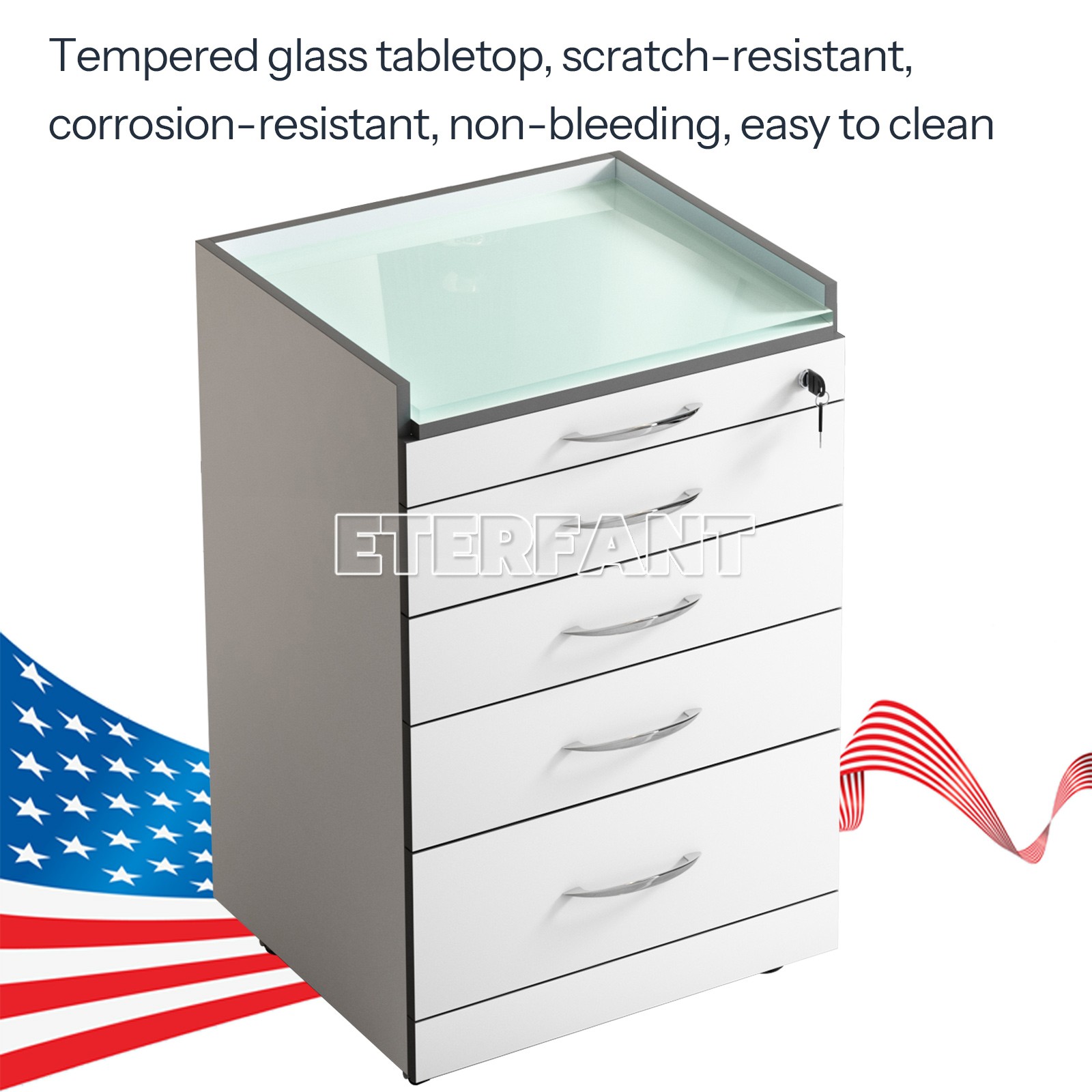Dental 4 Drawers Mobile Acrylic Cabinet Wooden Cart/Trolley Cart with Socket US