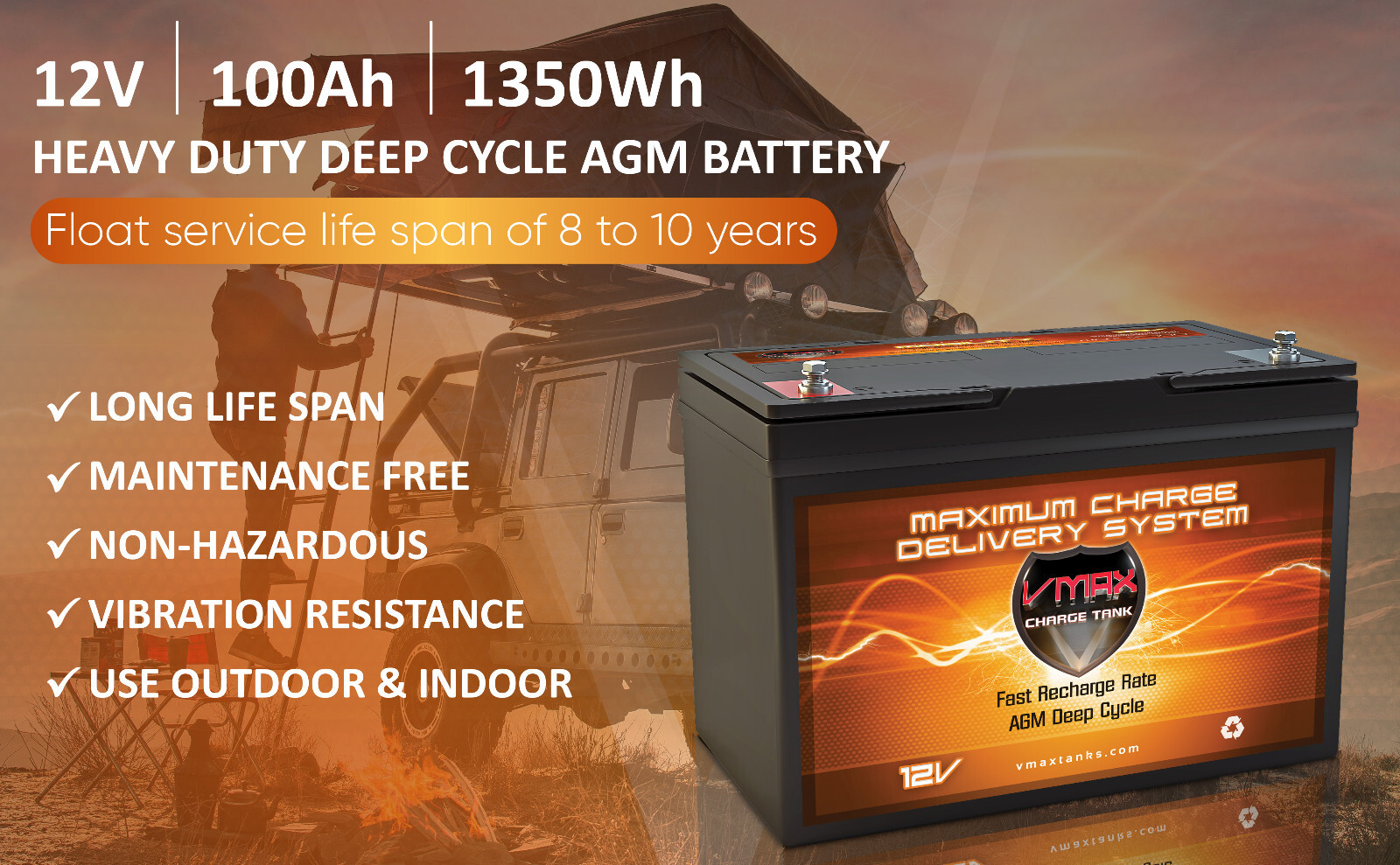 VMAX SLR100 12V 100Ah AGM Deep Cycle Battery for CANADIAN SOLAR PV Solar Panels