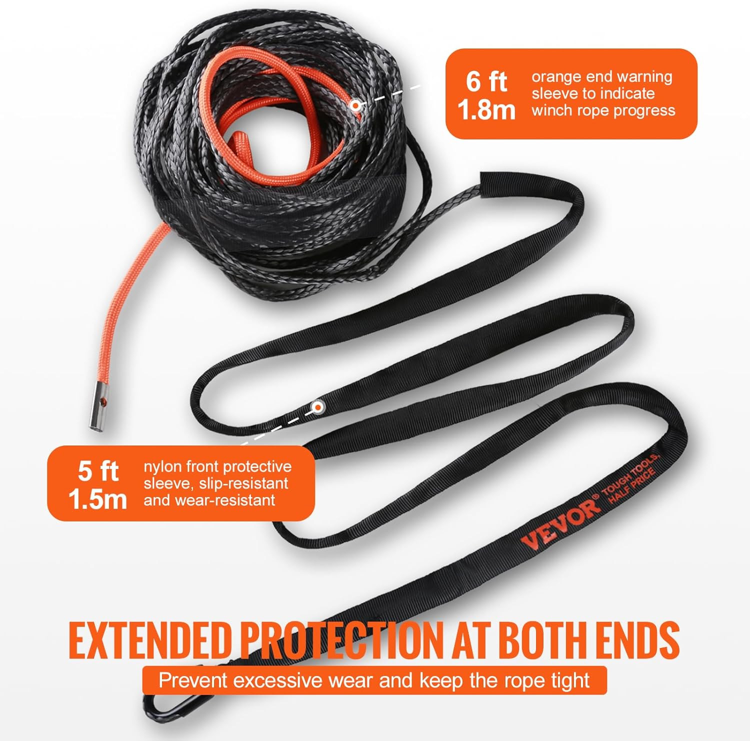 Synthetic Winch Rope, 1/2 Inch X 92 Feet 32,000 Lbs Synthetic Winch Line Cable R
