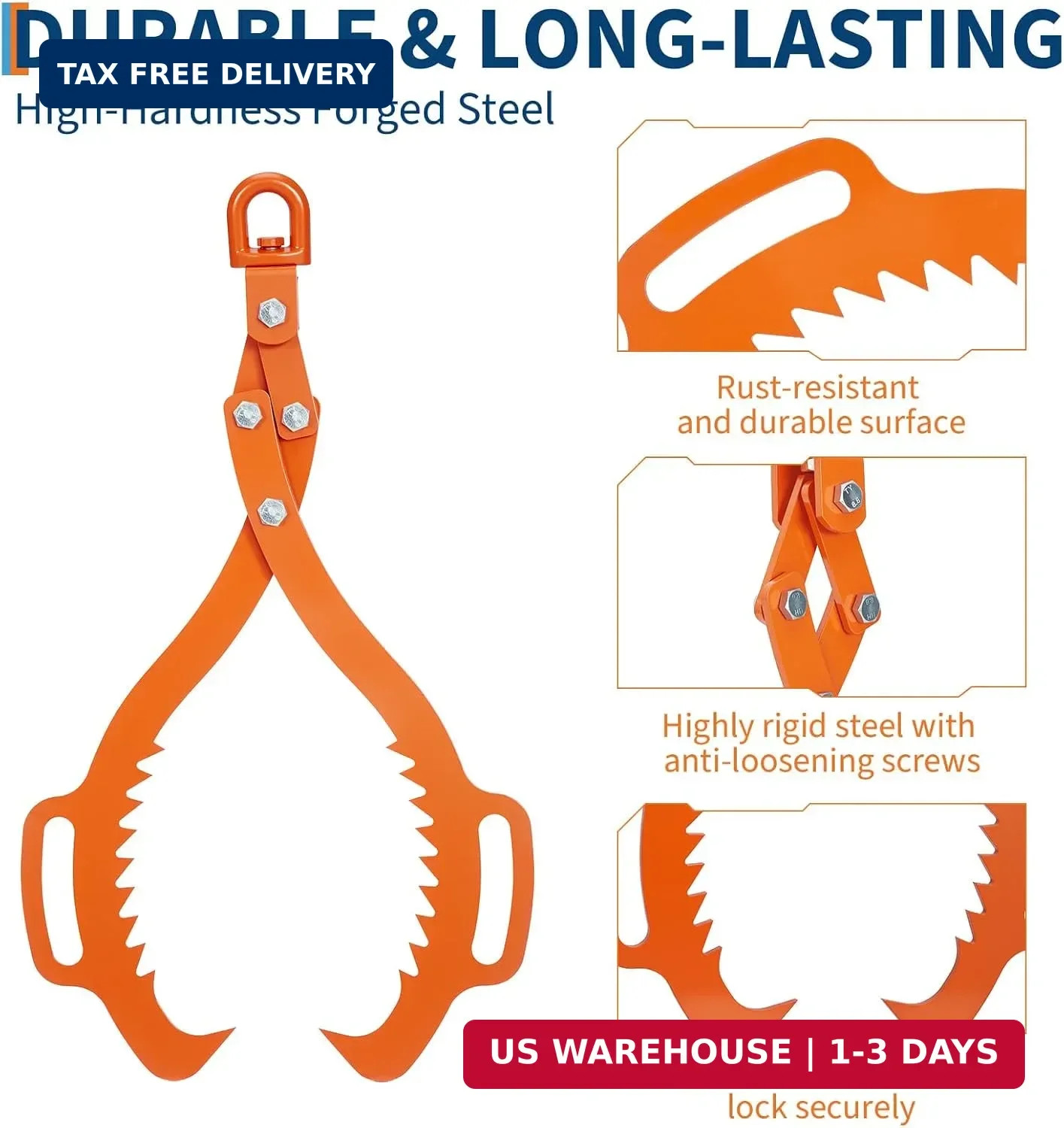 GarveeLife Log Lifting Tongs 28 in 2 Claw, Log Grapple Logging Tongs with 2 Serr