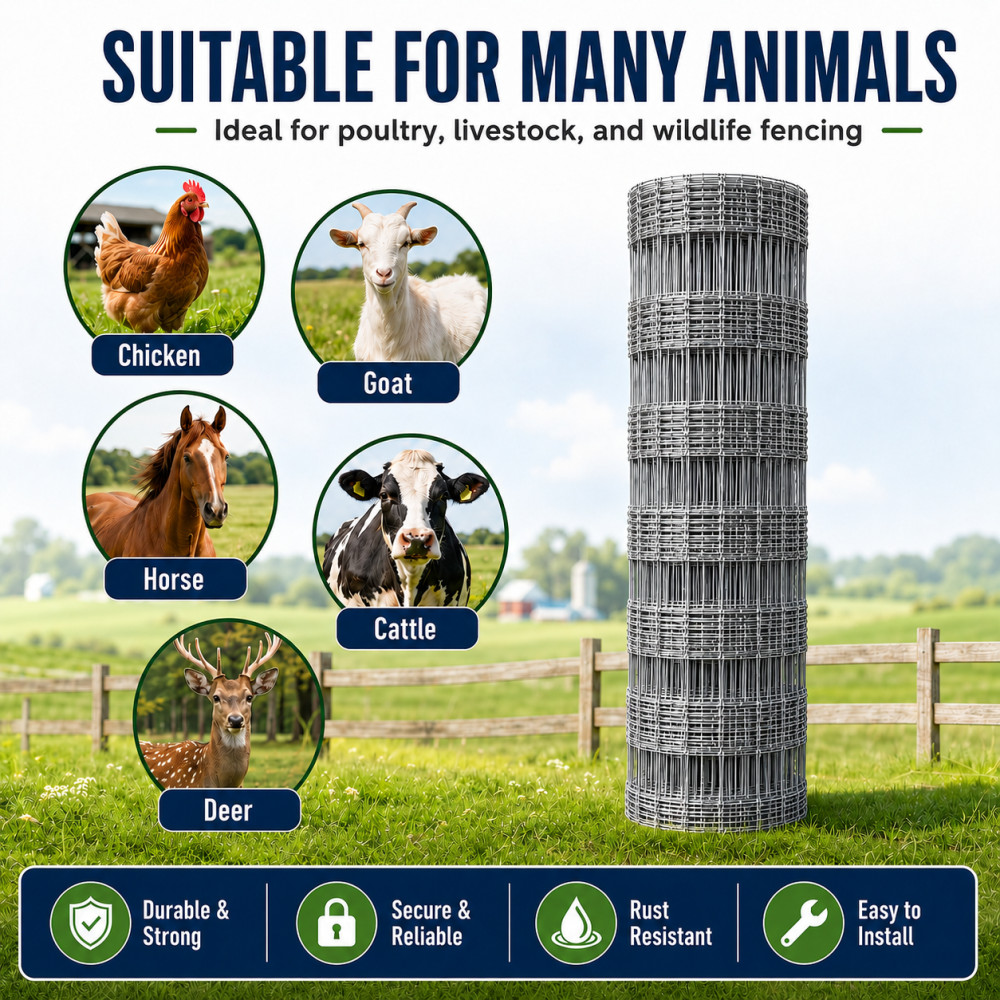 Livestock Fence,4.9*328FT Galvanised Iron Wire Farm Fence Deer Goat Cattle Fence